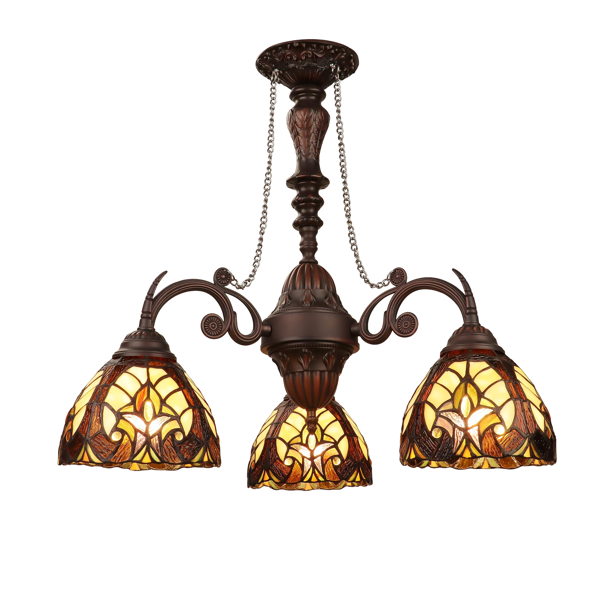 Chloe Lighting Mini Chandelier, Victorian-Style, 3-Light, Antique Dark Bronze, 24in Wide, Glass, Multicolor, Model CH18780VI24-DC3