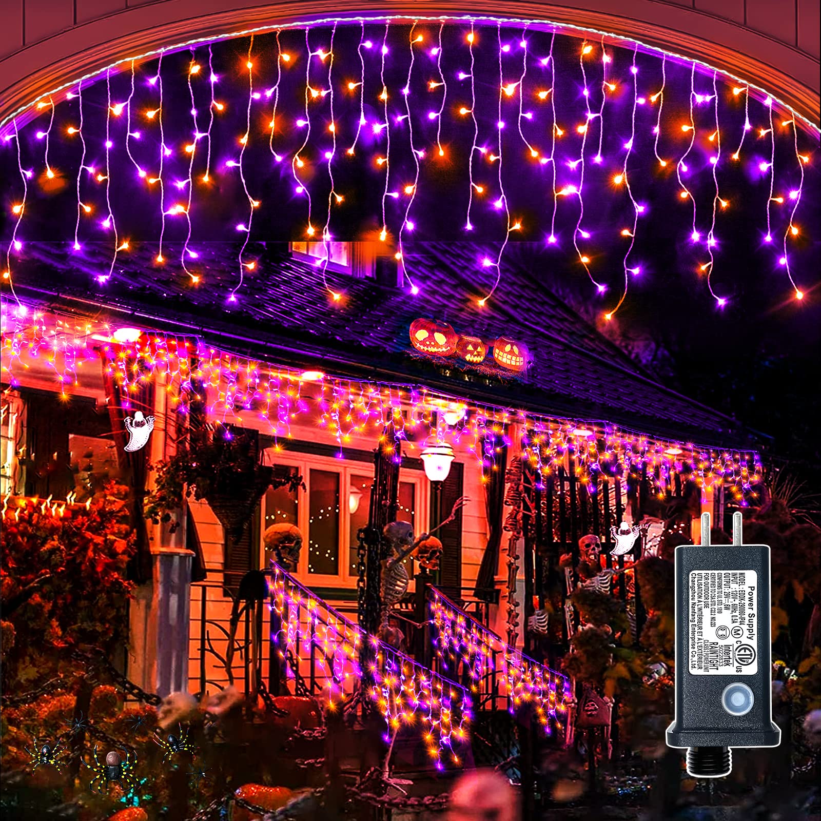 Xmasbokeh 66Ft 640 Led Christmas Lights Outdoor, Purple Orange Icicle String Lights With 8 Modes 120 Drops Waterproof, Plug In Curtain String Lights For Indoor House Room Patio Party Decorations