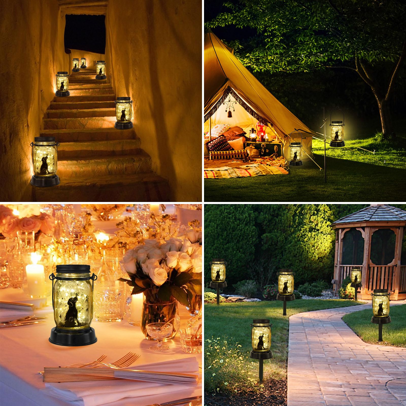Styleonme Decor Mobile Outdoor Solar Lanterns, Solar Lights Waterproof Dog Lights With Butterfly, Gifts For Women Men Dog Lovers