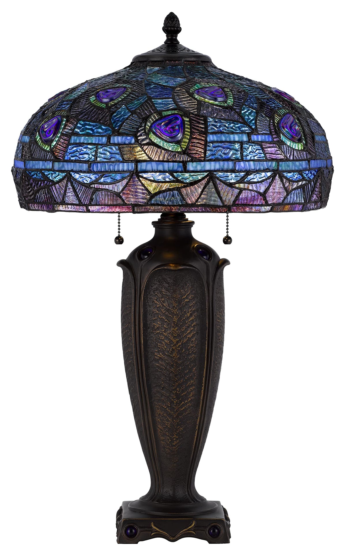 Cal Lighting BO-3107TB 60W X 2 Metal and Resin Tiffany Table Lamp with Pull Chains, Dark Bronze