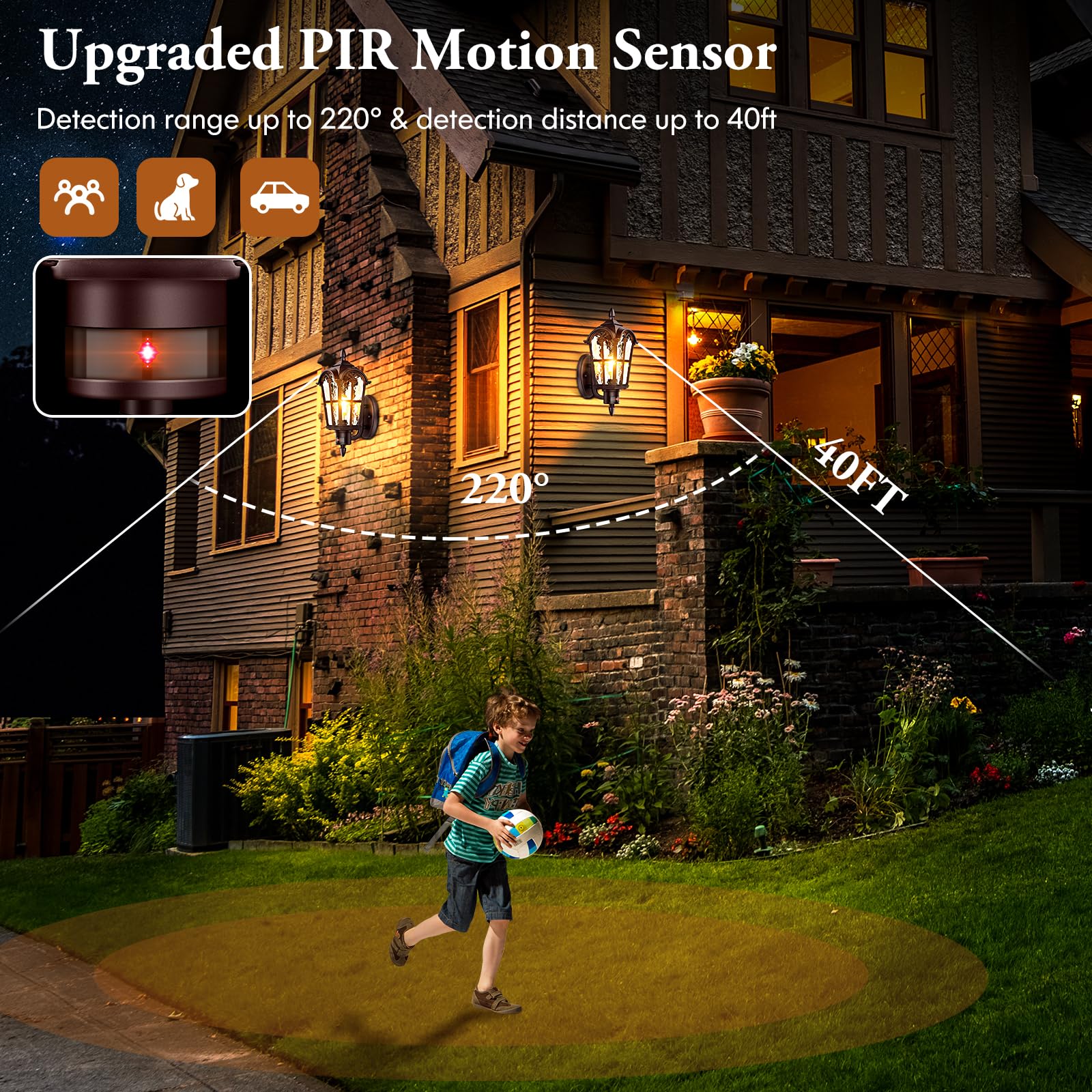 BesLowe 16in Outdoor Wall Lights 2-Pack, Motion Sensor, Oil-Rubbed Bronze, Vintage Design, Model B06068PG(2PK)-ORB