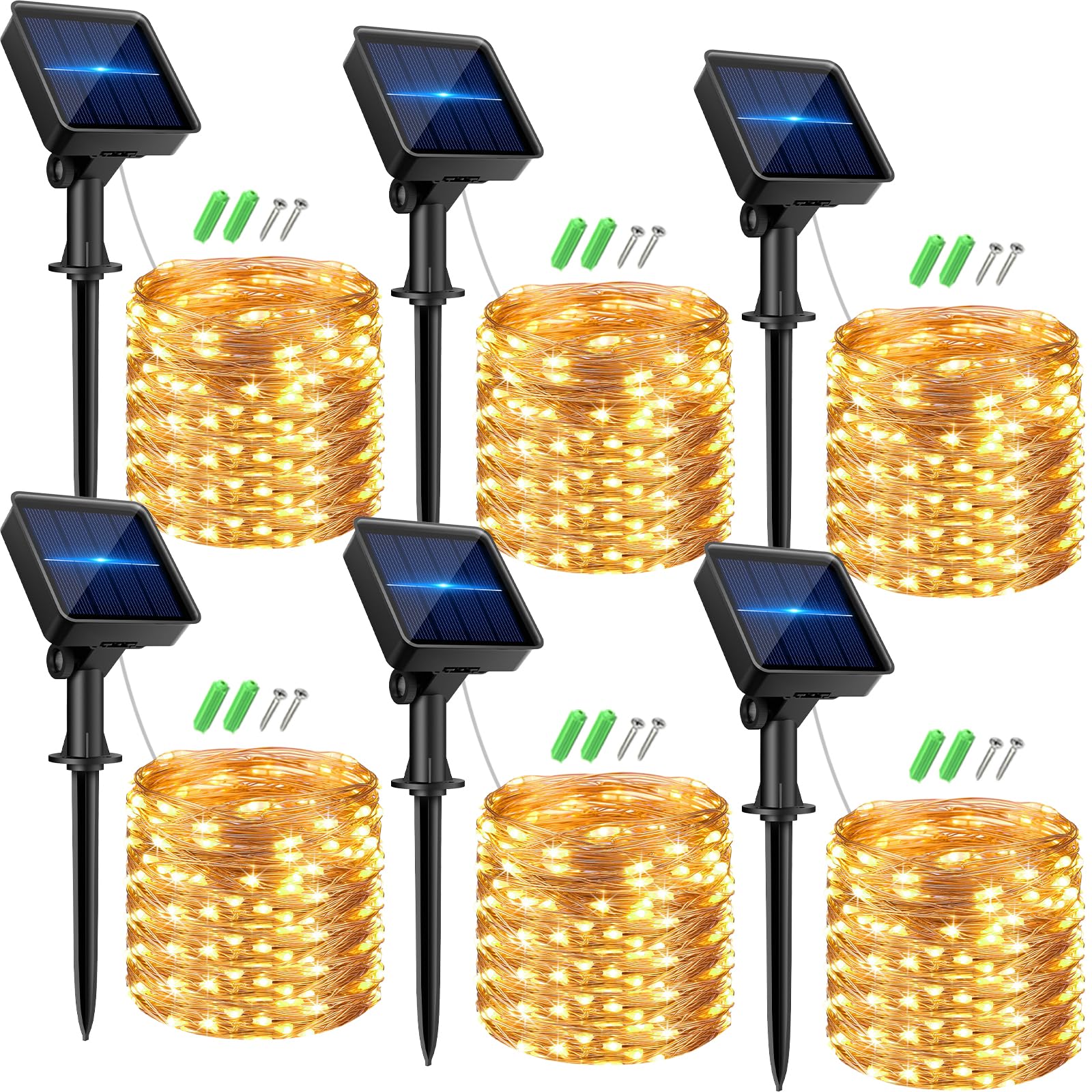 kolpop Solar Fairy Lights Outdoor, 192FT 480LED, Waterproof, 8 Modes, Copper Wire, 6 Packs, Warm White