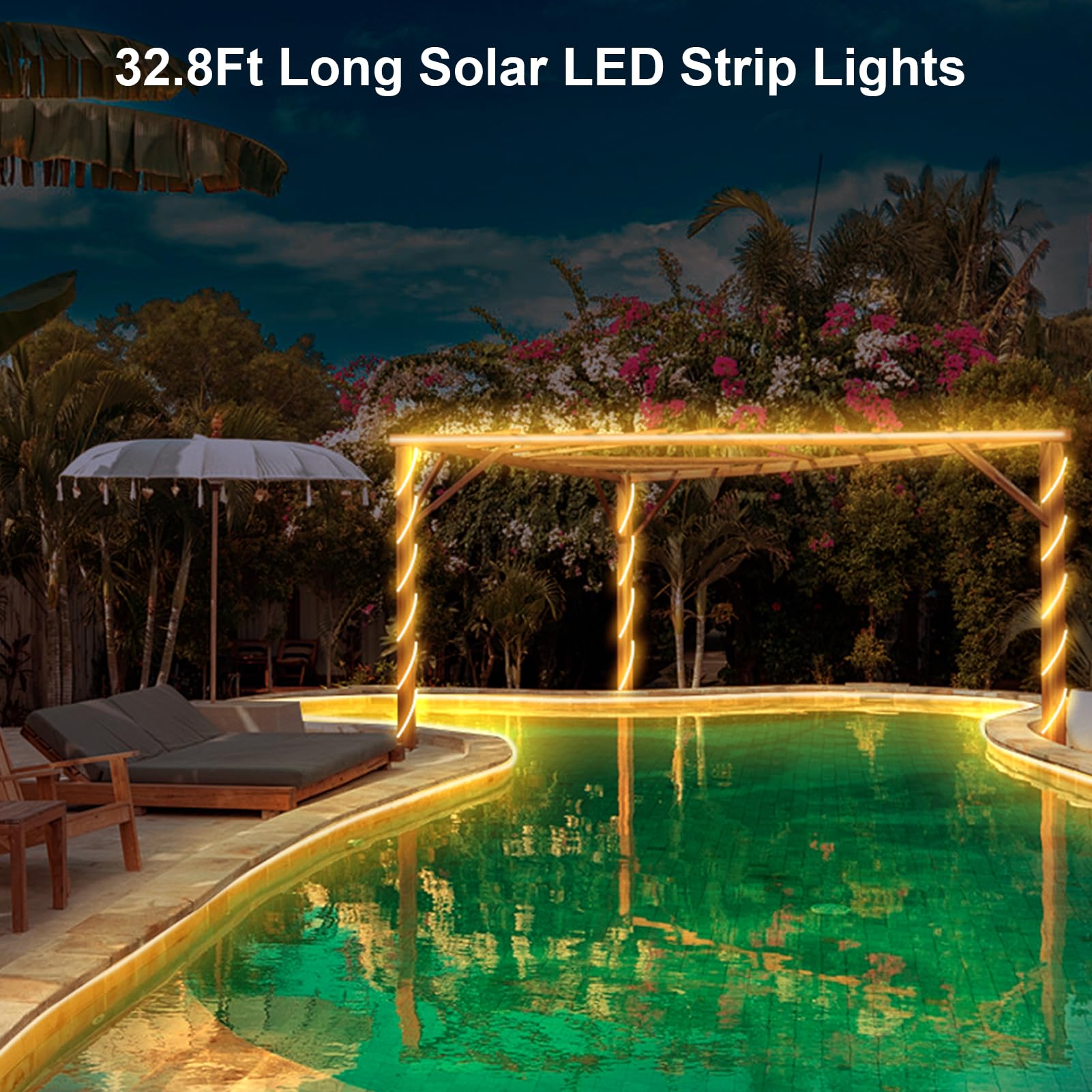 Zaiyw 32.8Ft Solar Led Strip Lights Outdoor, Ip68 Fully Waterproof Strip Lights With Timer Remote Dim, Self-Adhesive Cuttable Li