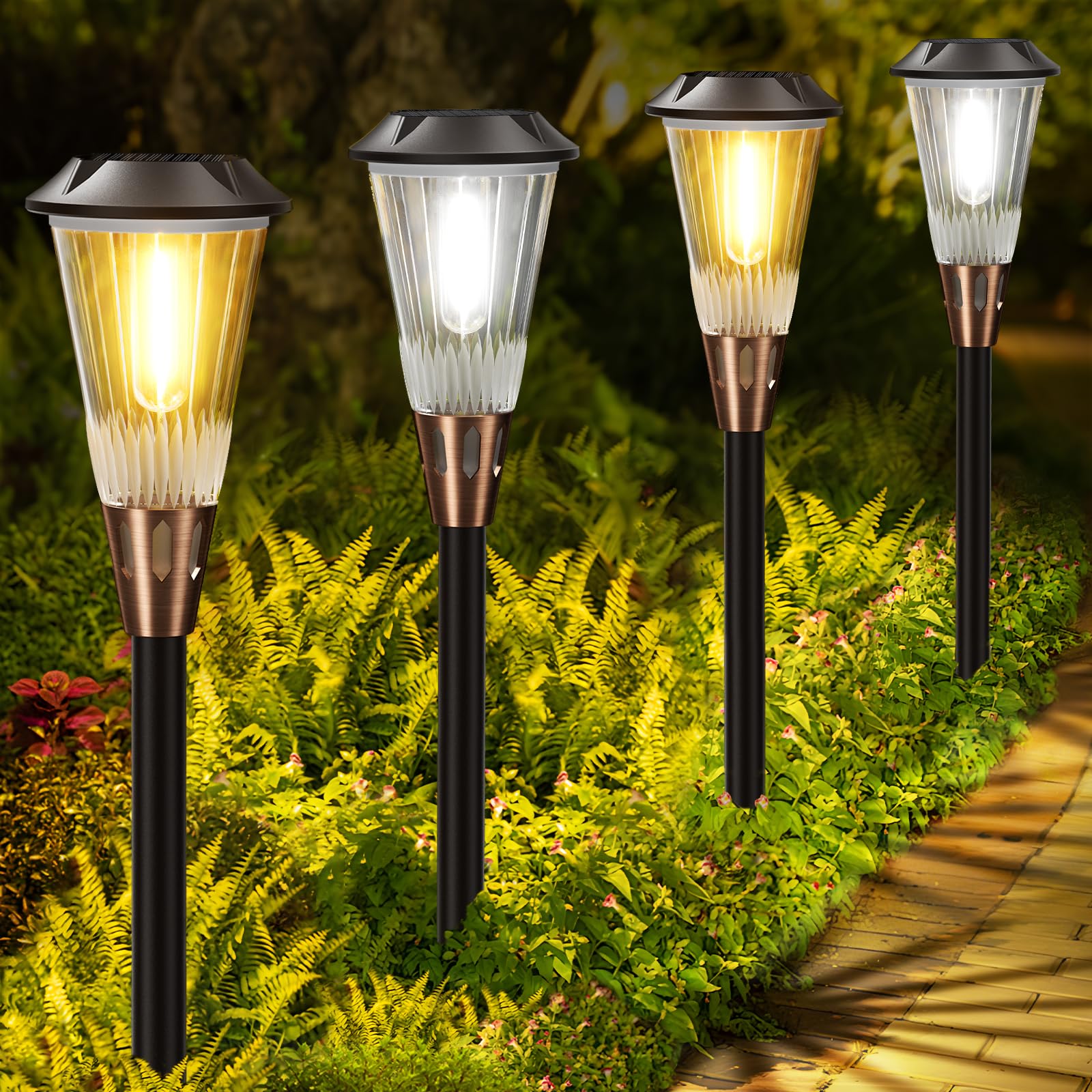 BITPOTT 4 Pack Solar Lights, Waterproof IP65, 2-in-1 Warm & Cool White, Auto On/Off for Yard, Pathway, Driveway, HJLIGHTS Model
