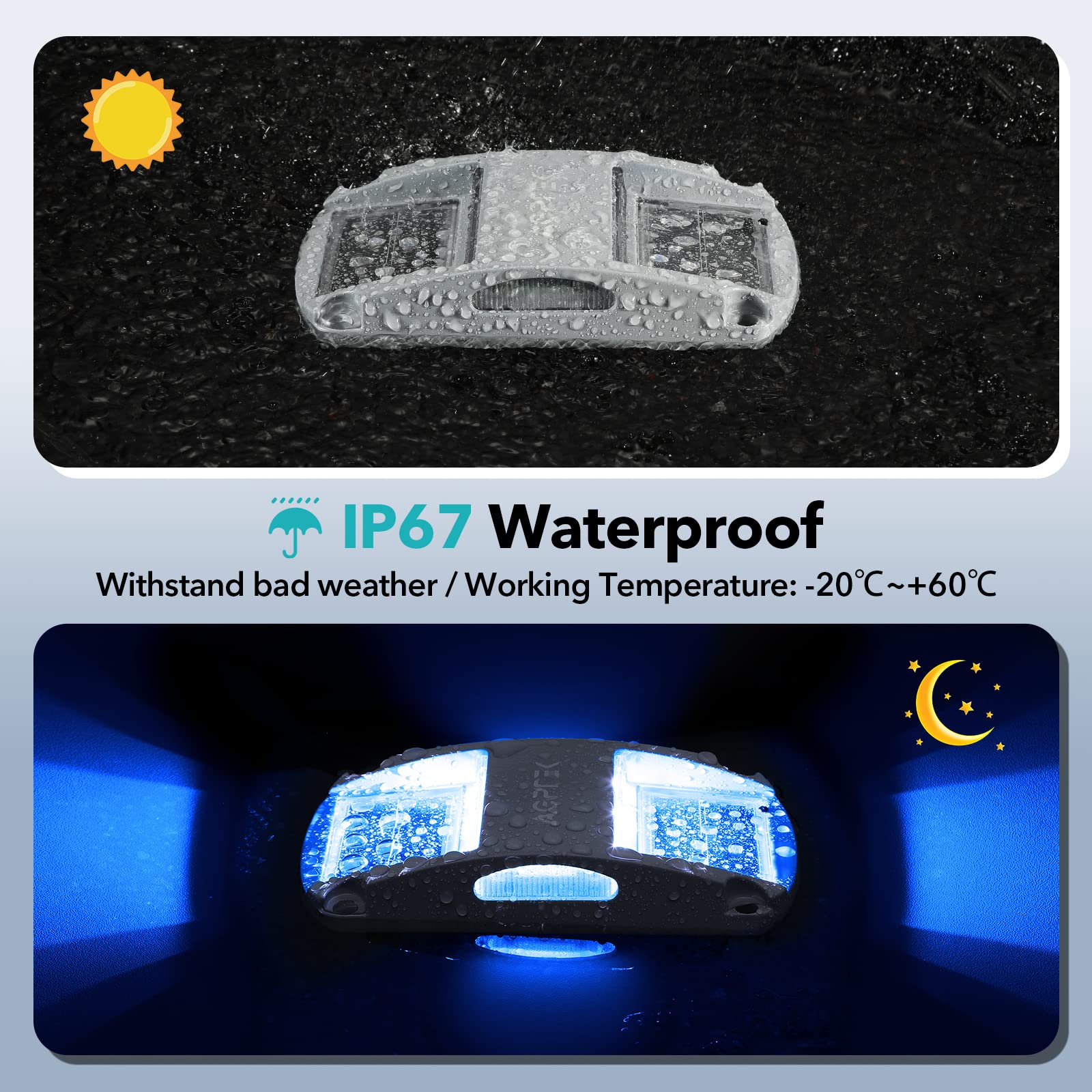 AGPTEK Solar Driveway Lights - 12 Pack LED Waterproof Deck Lights, Blue Light, Aluminum for Pathway, Garden, Dock, Sidewalk, Marine