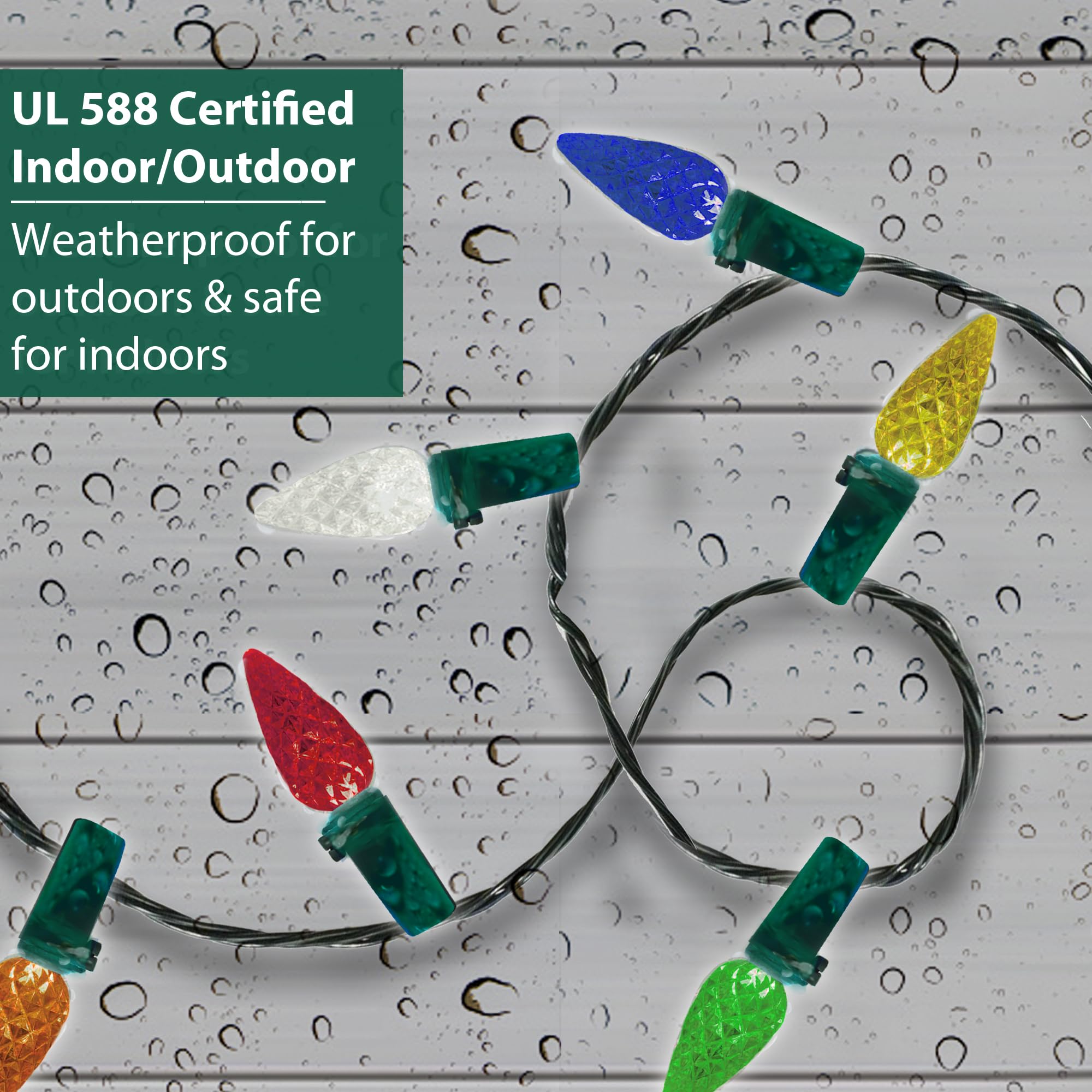 Brite Star LED C6 Faceted Light Set, 80 Count, Green Wire, Multicolor, Model 39-100-00