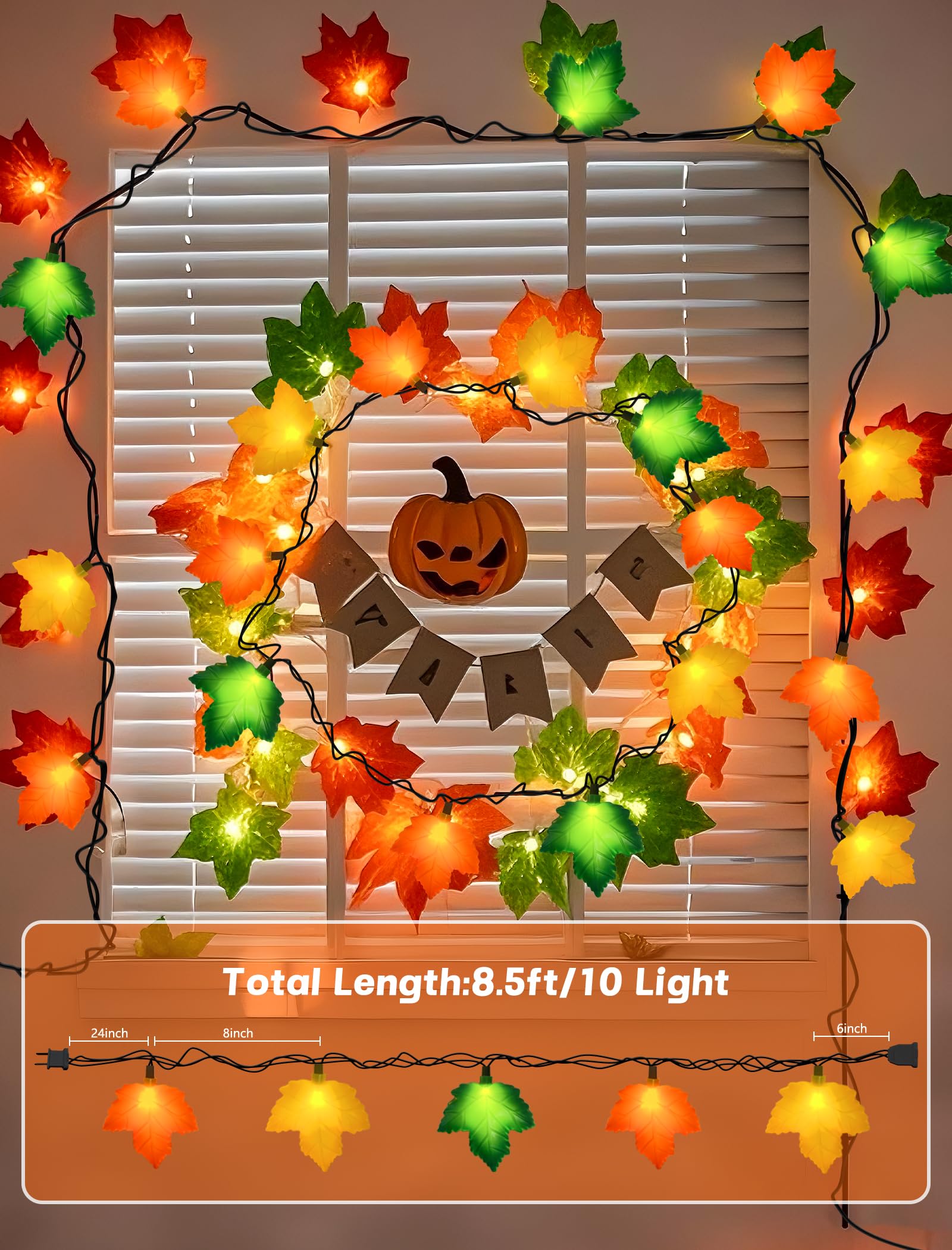 Fall Decorations Thanksgiving For Home  8Ft Halloween Decor Indoor Lights With 10 Led Maple Leaf  Connectable Novely Fairy String Lights Autumn Harvest Table Indoor Outdoor Decor Halloween Party Gifts
