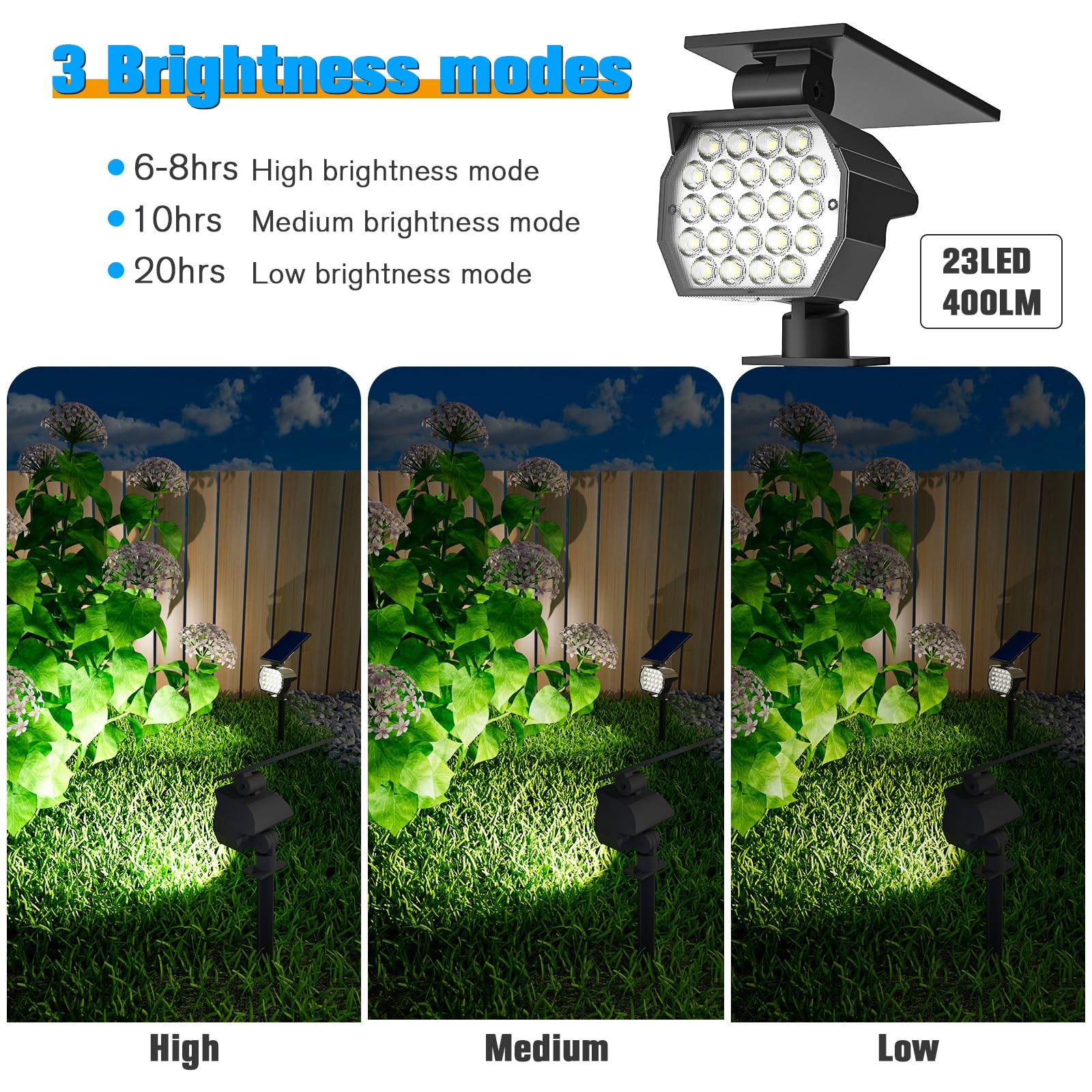 NIORSUN Solar Spot Lights, 23 LEDs, IP67 Waterproof, 3 Lighting Modes, 6 Pack, Cool White, Model TBD60-White6