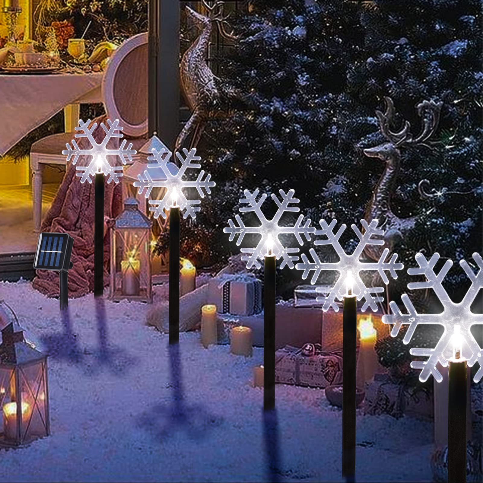 Solar Christmas Snowflake Pathway Lights, Set of 5 Outdoor Garden Lights Decorations,Waterproof Stake Decorative Light for Yard 