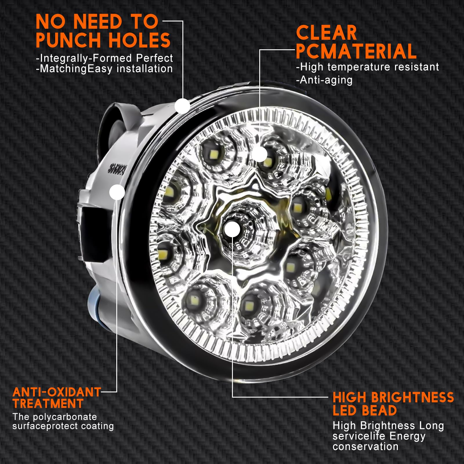 qobsos LED Fog Light Assembly, 55W 6000K White, Plug and Play, Standard Size, Black, Model R-35-01, Pair for Infiniti EX35 2008