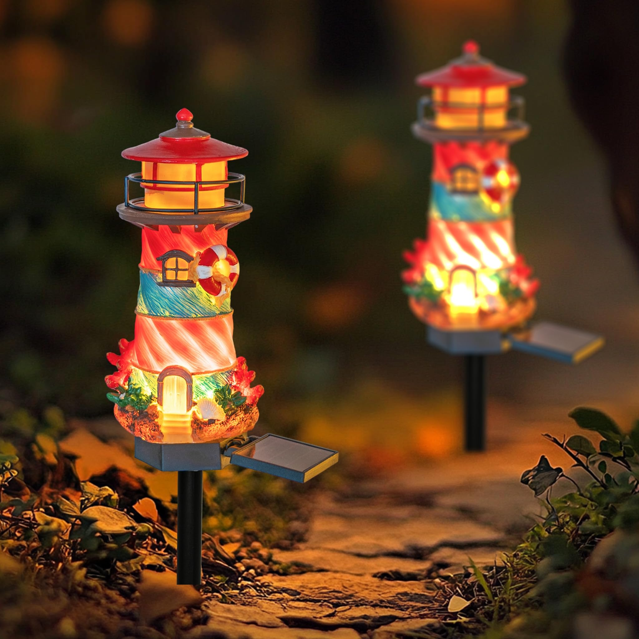 Dazzle Bright Miniature Lighthouse Pathway Decorative Lights, Solar Lights Outdoor Miniature Lighthouse Waterproof Garden Stake