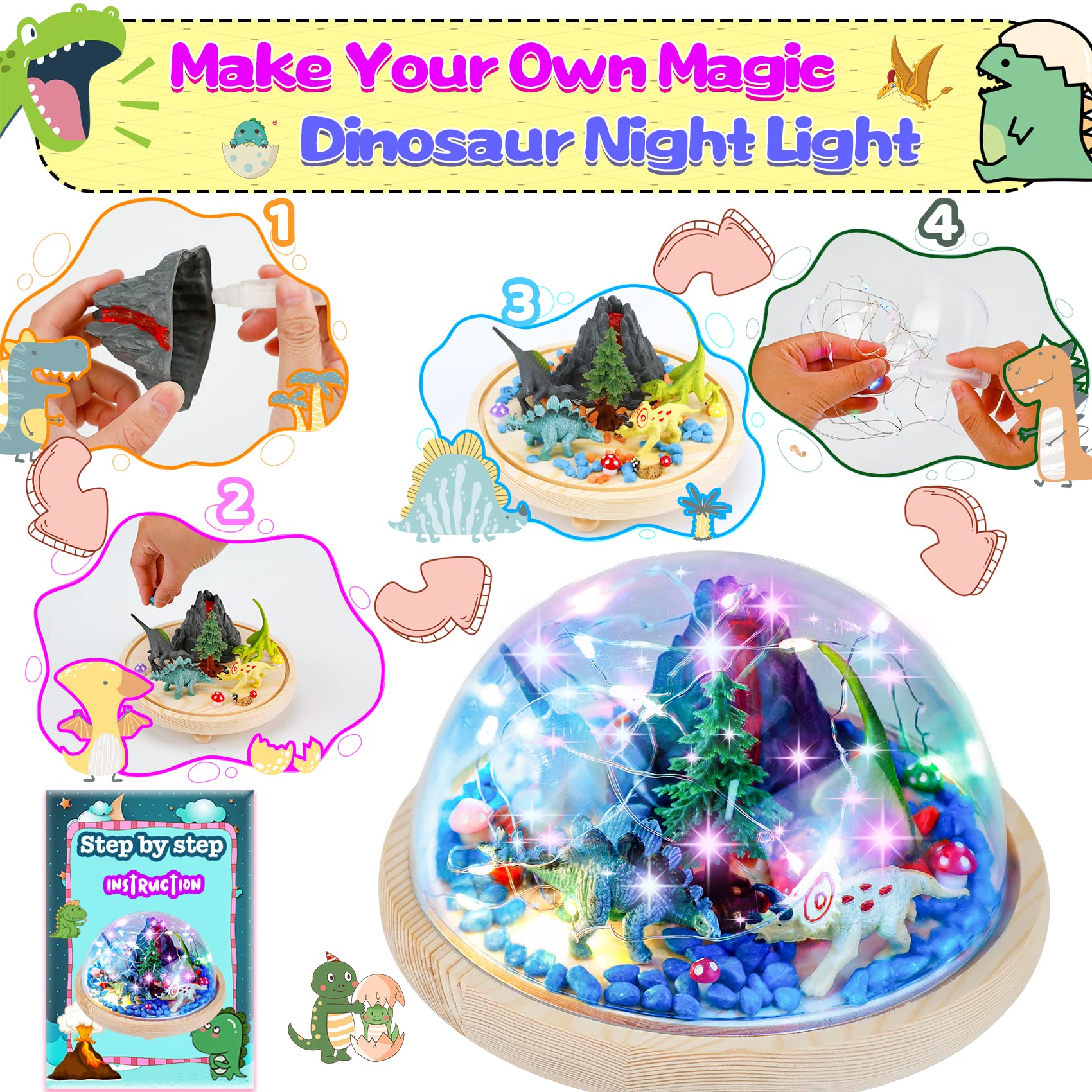 Y YOFUN Make Your Own Dinosaur Night Light - Dinosaur Toys for Kids,Toy Decor & Arts Crafts Night Light Set, Gifts for Boys Age