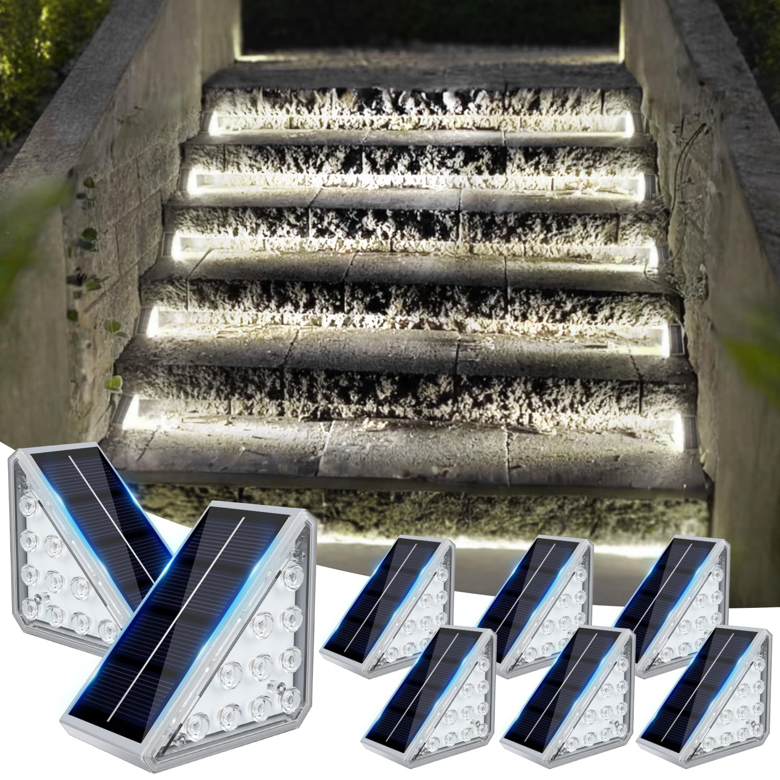 JOFIOS Solar Step Lights, 8-Pack Waterproof IP67, Cool White, Acrylonitrile Butadiene Styrene, Model 61204