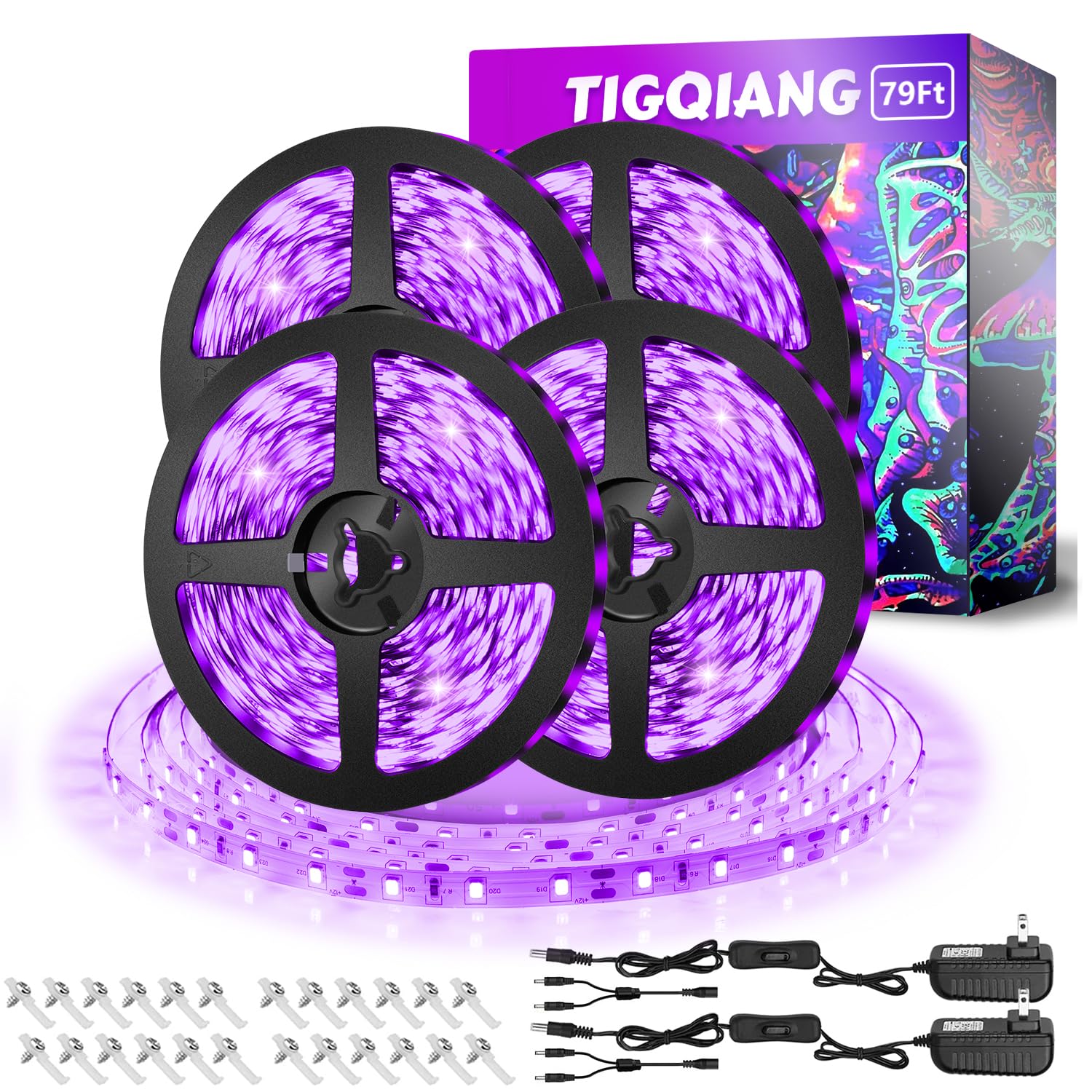 TigQiang 79ft Black Light Strip, Flexible LED, 1440 Beads, Non-Waterproof, Purple