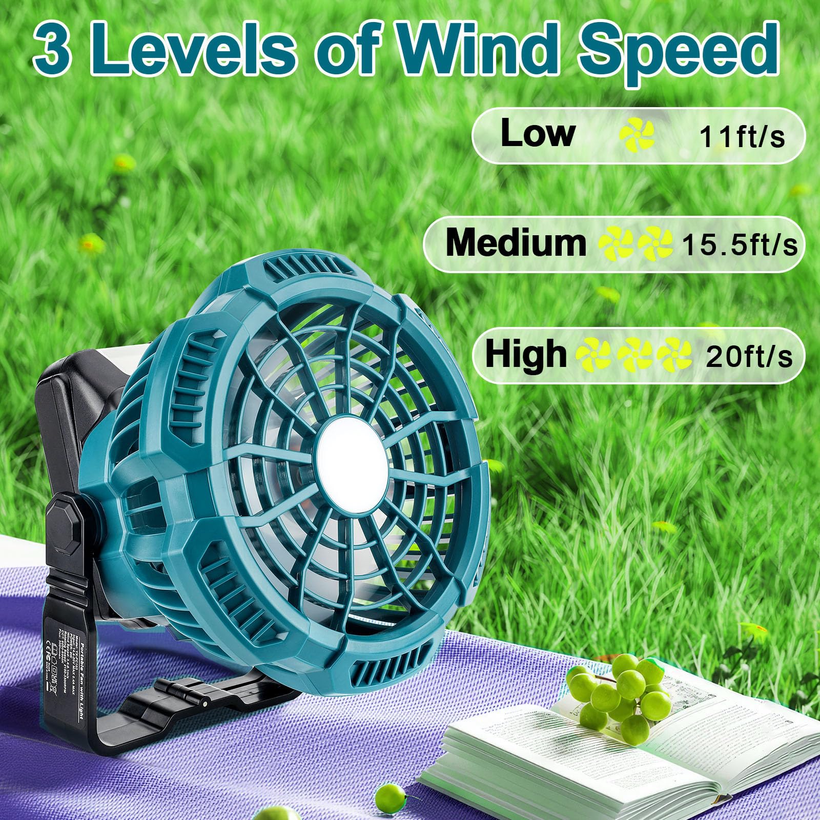 GRVODFRTA Portable Camping Fan with LED Lantern for Makita 18V Battery Operated Tent Ceiling Fan with Remote Control, Small Outd