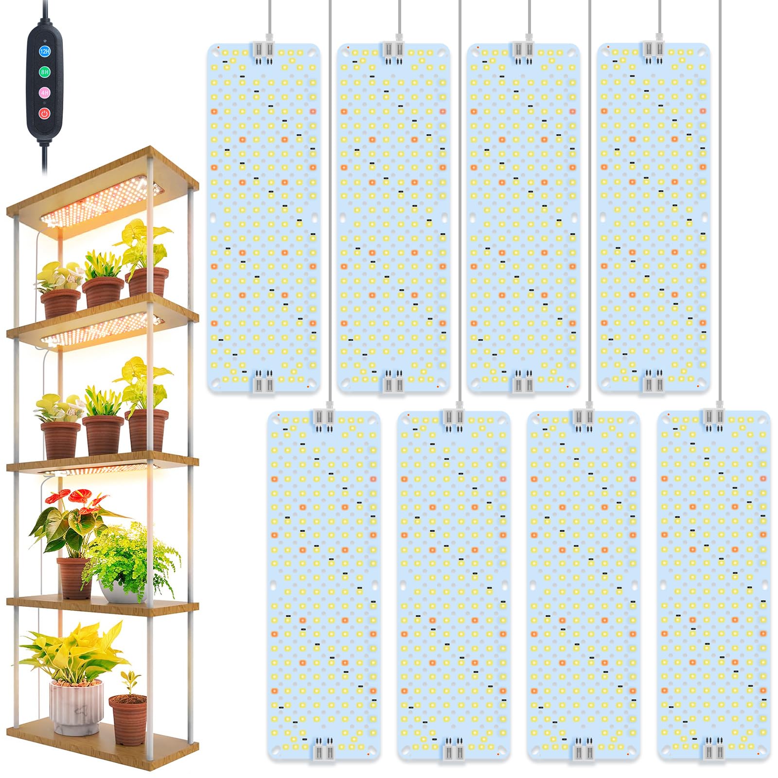 8-Pack Panel Grow Lights for Indoor Plants  FECiDA 2026 LED Plant Grow Light for Under Cabinet Plants  Full Spectrum Growing Lamp with 4 8 12 16 20 Hr Timer  Free Linking