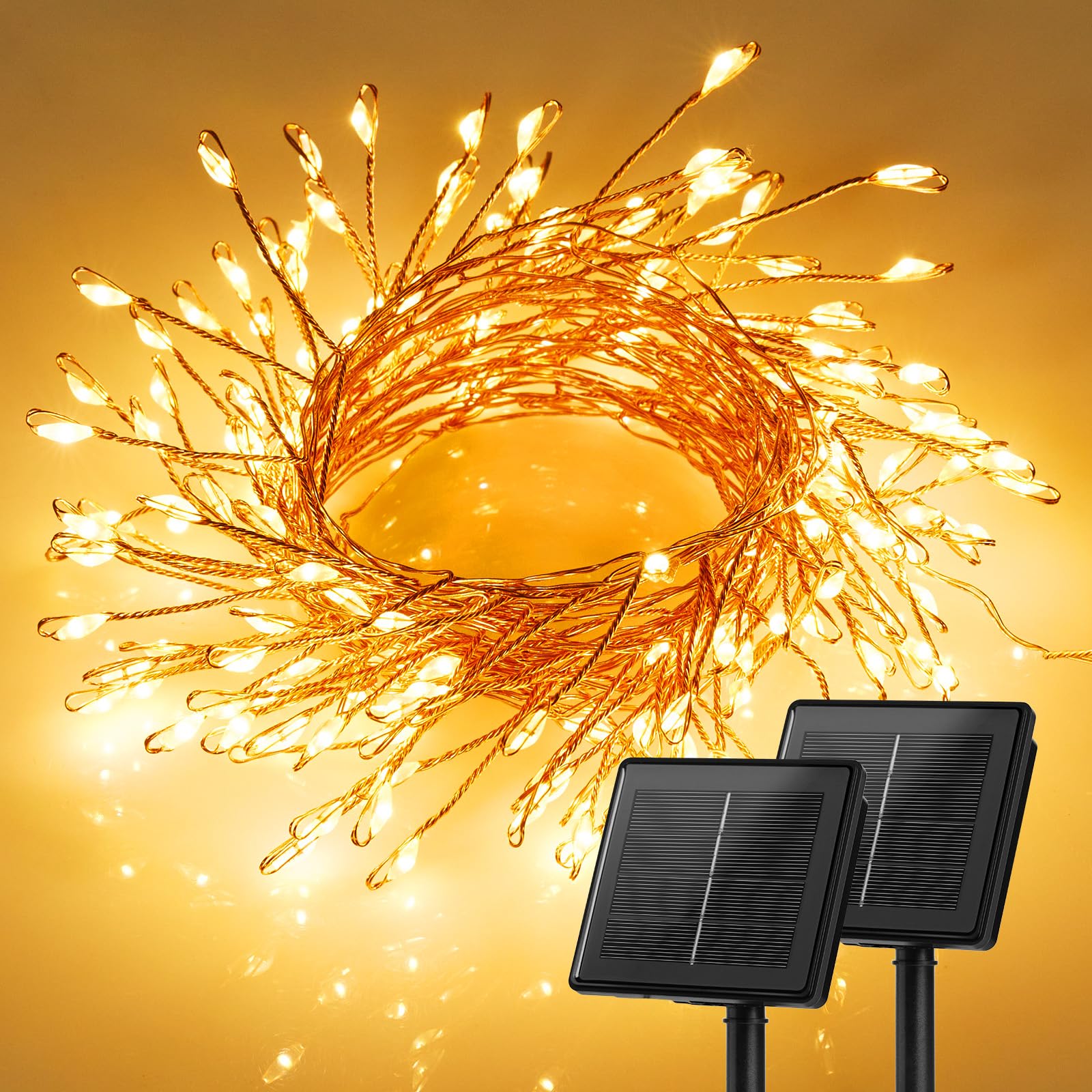 Brightown Solar String Lights, 39.2Ft 480 LED, 2 Pack, Warm White, Waterproof, 8 Modes, Fire er Twinkle Lights for Outdoor Use