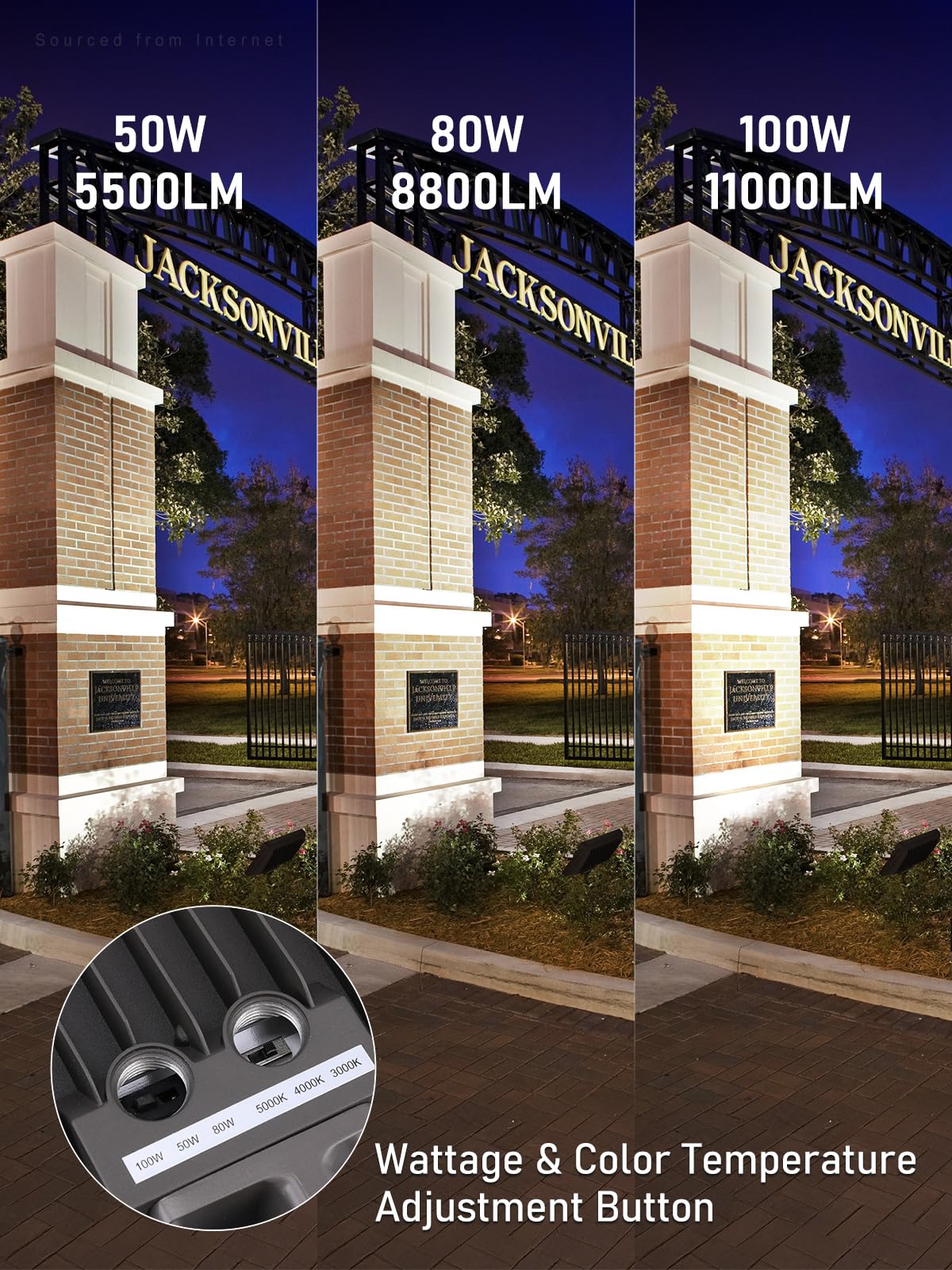 LEONLITE 100W Adjustable LED Flood Light, 3CCT Selectable, UL Listed, IP65 Waterproof, Bronze, Model SY6FL-100W50BRZ