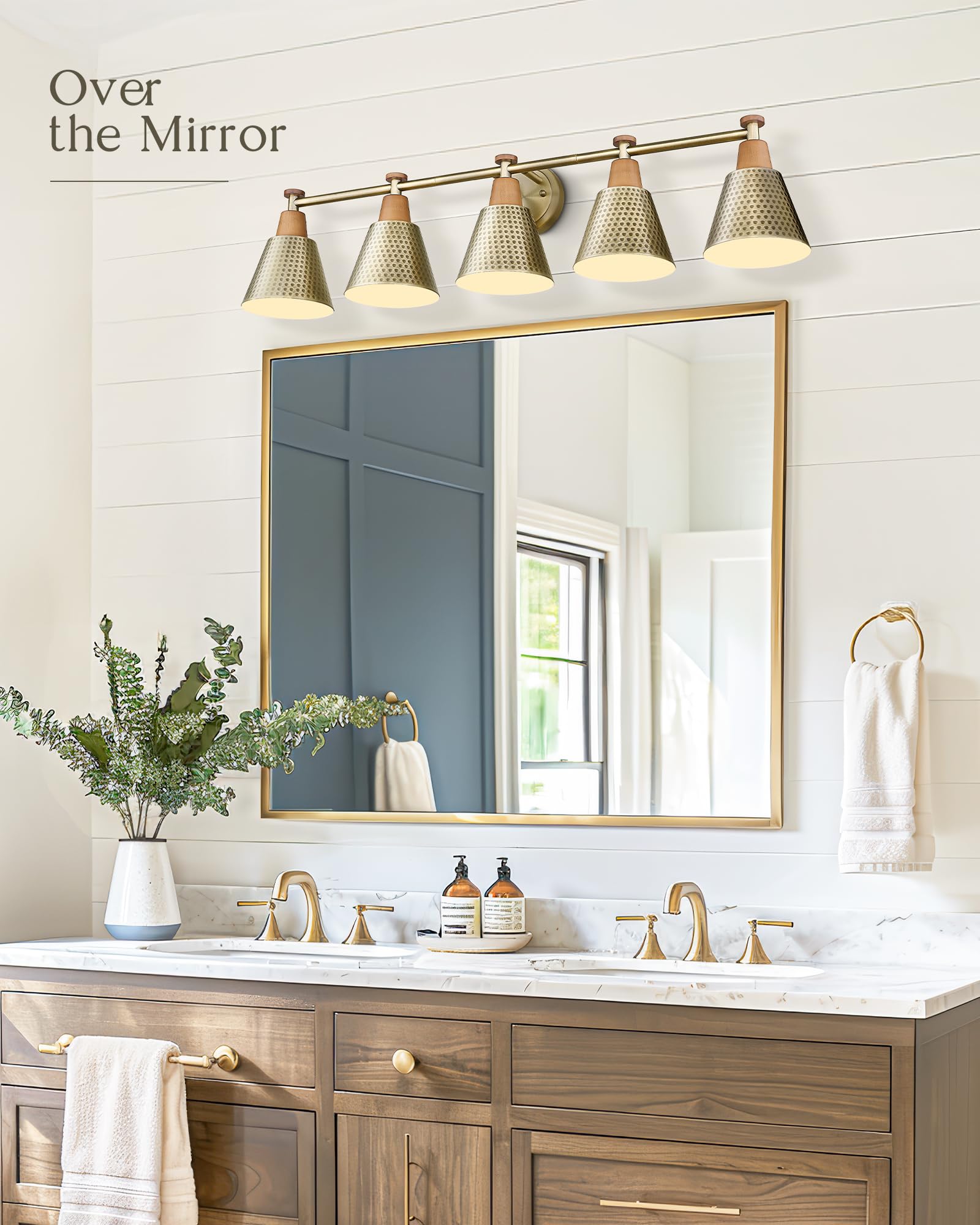 Femila Brushed Gold Vanity Light, 37.4'' Gold Bathroom Light Fixtures, Vanity Lights For Bathroom, E26 Base, 4Fg59B-5W Bg