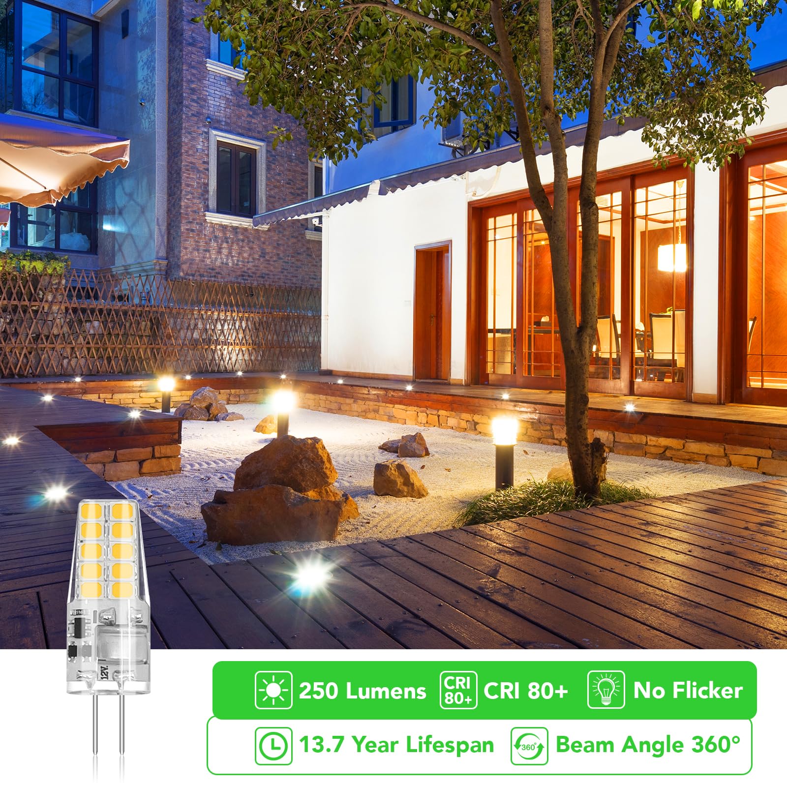 Bubo 10 Pack G4 Led Bulb 2W Equivalent 30W 3000K Warm White 250 Lumens 360Beam Angle, T3 Halogen Bulb Replacement Landscape Bulb