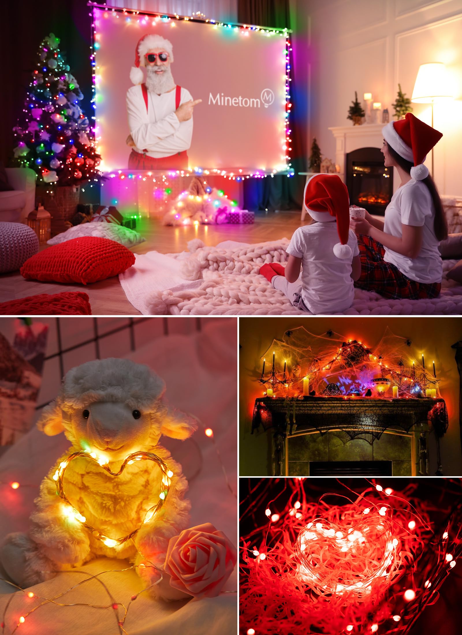 Minetom Fairy Lights - 66FT 200 LED String Lights, USB, Color Changing, 16 Colors & 6 Holiday Colors, Copper