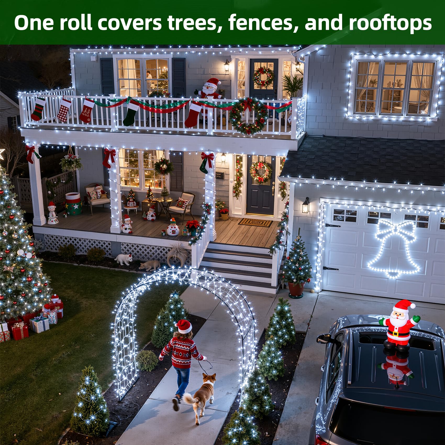 QUHUATU 1500 LED Christmas Lights, 470ft Cool White Waterproof String Lights with Timer, 12 Modes for Outdoor Holiday Decorations