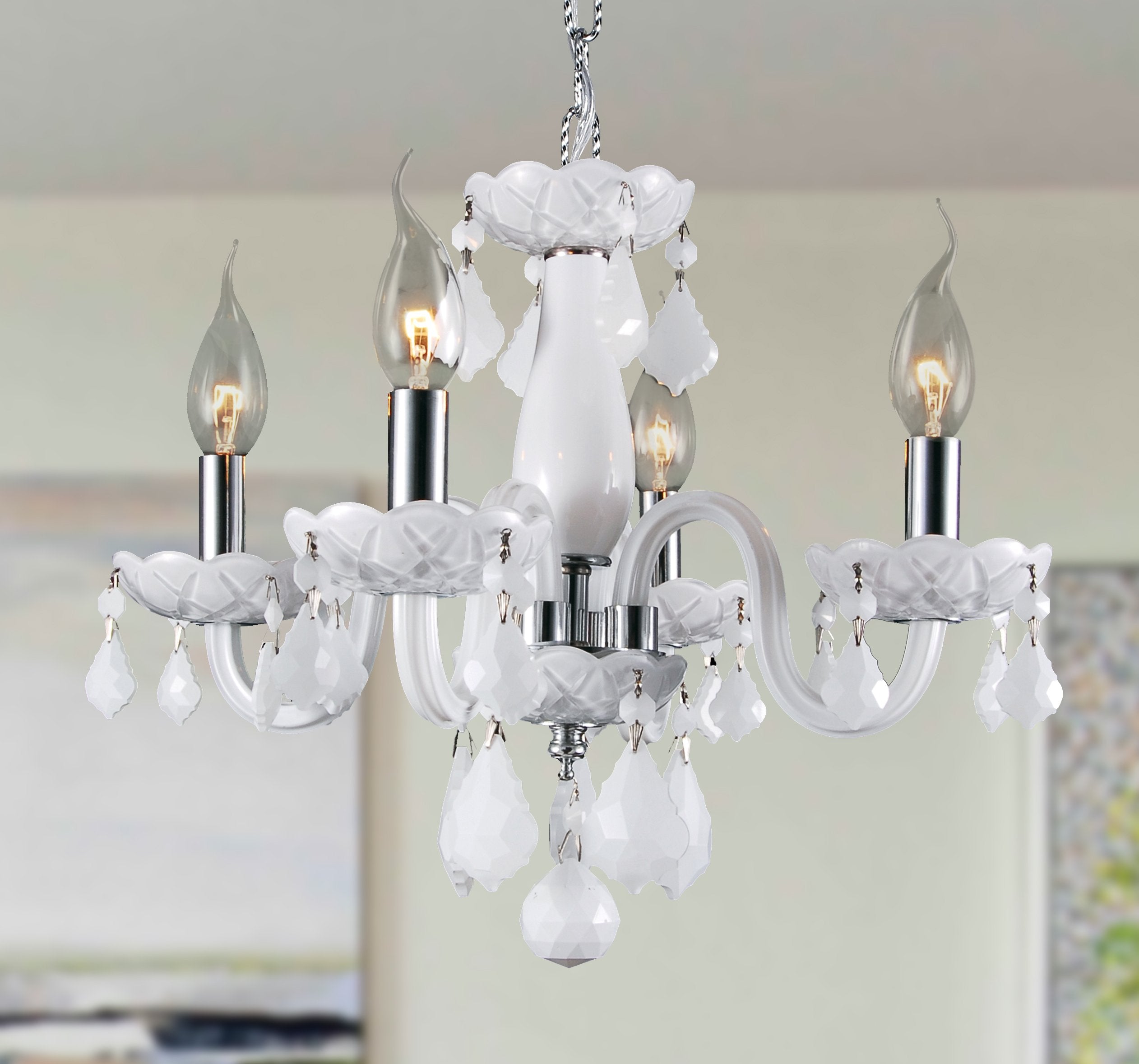 Worldwide Lighting 4 Light Crystal Chandelier Chrome Finish With Premium Grade White Colored Crystal Chandelier 16" D X 12" H-Clarion Collection