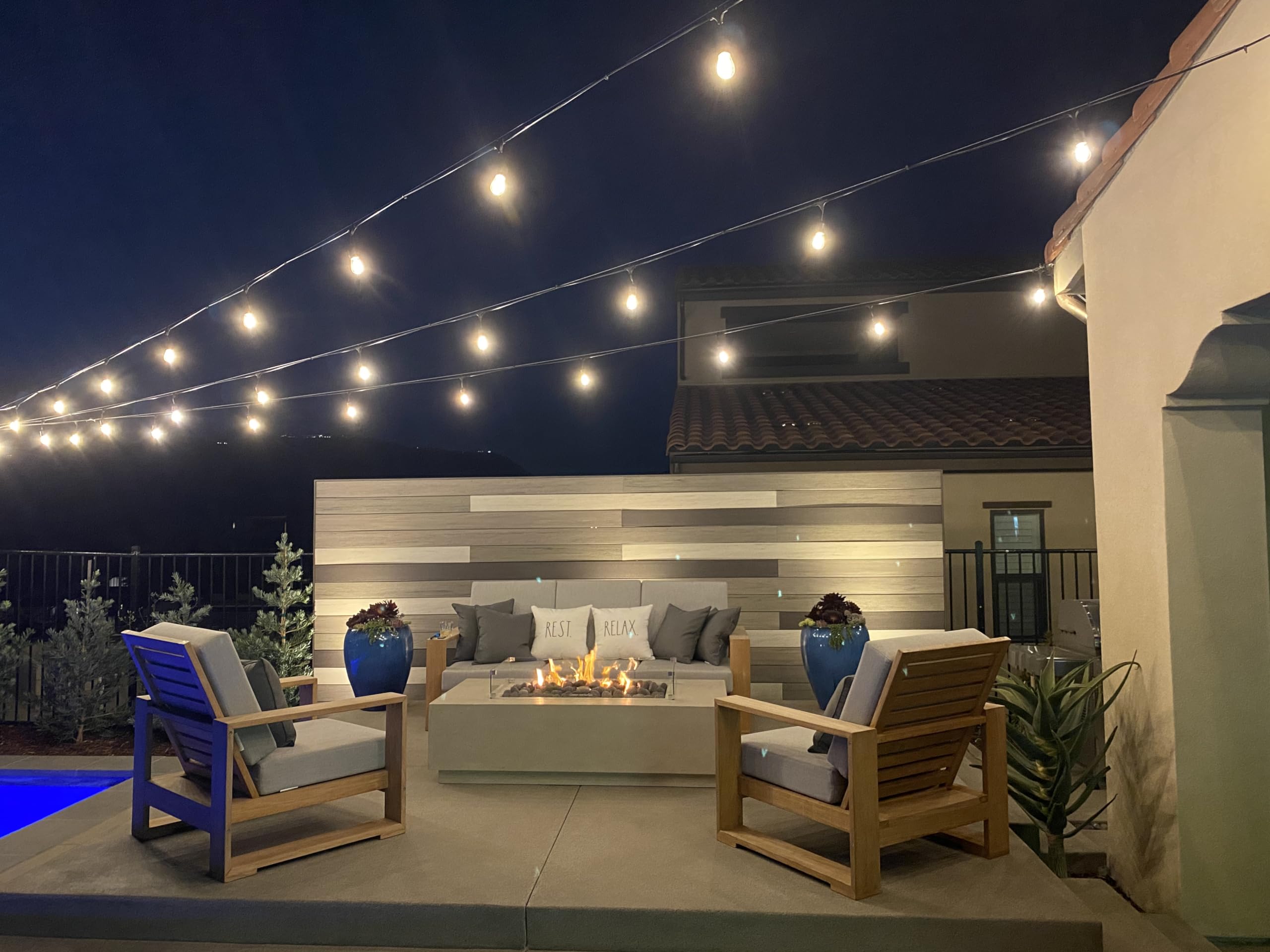 Brightech Ambience Pro Outdoor String Lights - 48 FT, Dimmable Vintage Edison Bulbs, Waterproof, Soft White (2700K)