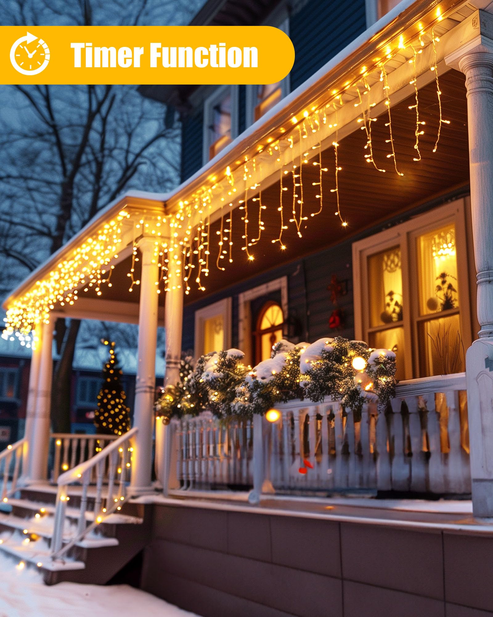 Minetom Icicle Lights For Outside, 66Ft 736 Led Warm White Christmas Lights With 138 Drops, Icicle Christmas Lights Outdoor With