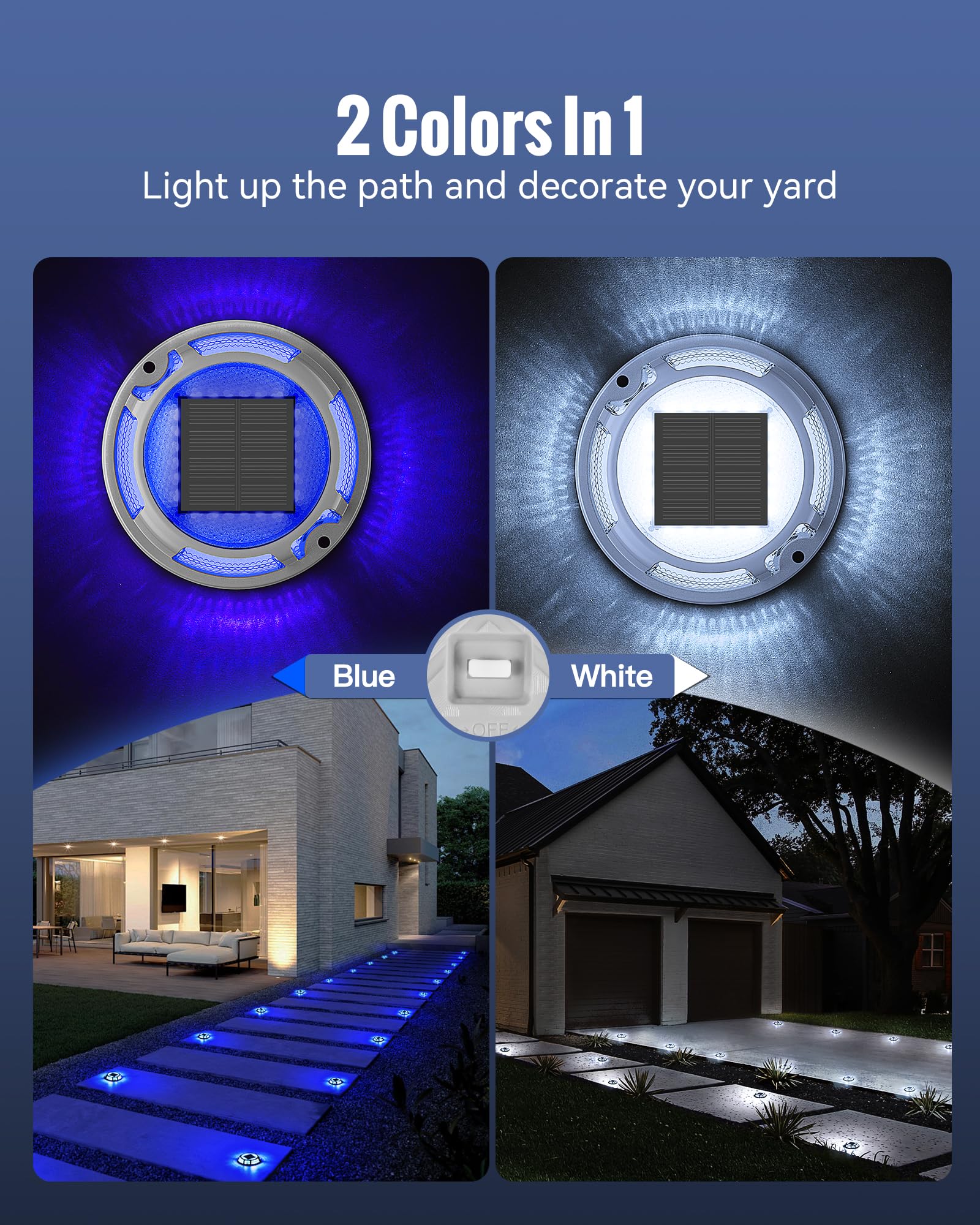 Fabstyl Solar Driveway Lights 12 Pack - Waterproof Led Pathway Markers (Blue & White)