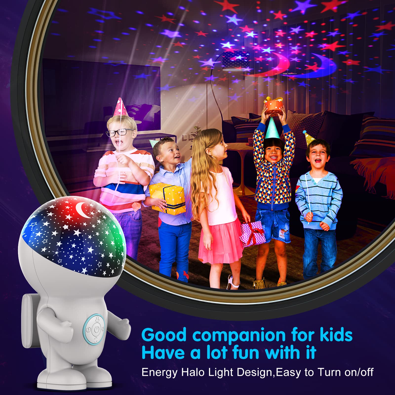 Night Light Projector,Night Light For Kids,Astronaut Star Projector With Energy Halo 1H Timer And 360 ° Rotation,Baby Night Light Ceiling Light Projector,Best Gifts For Boys Girls Bedroom Decor