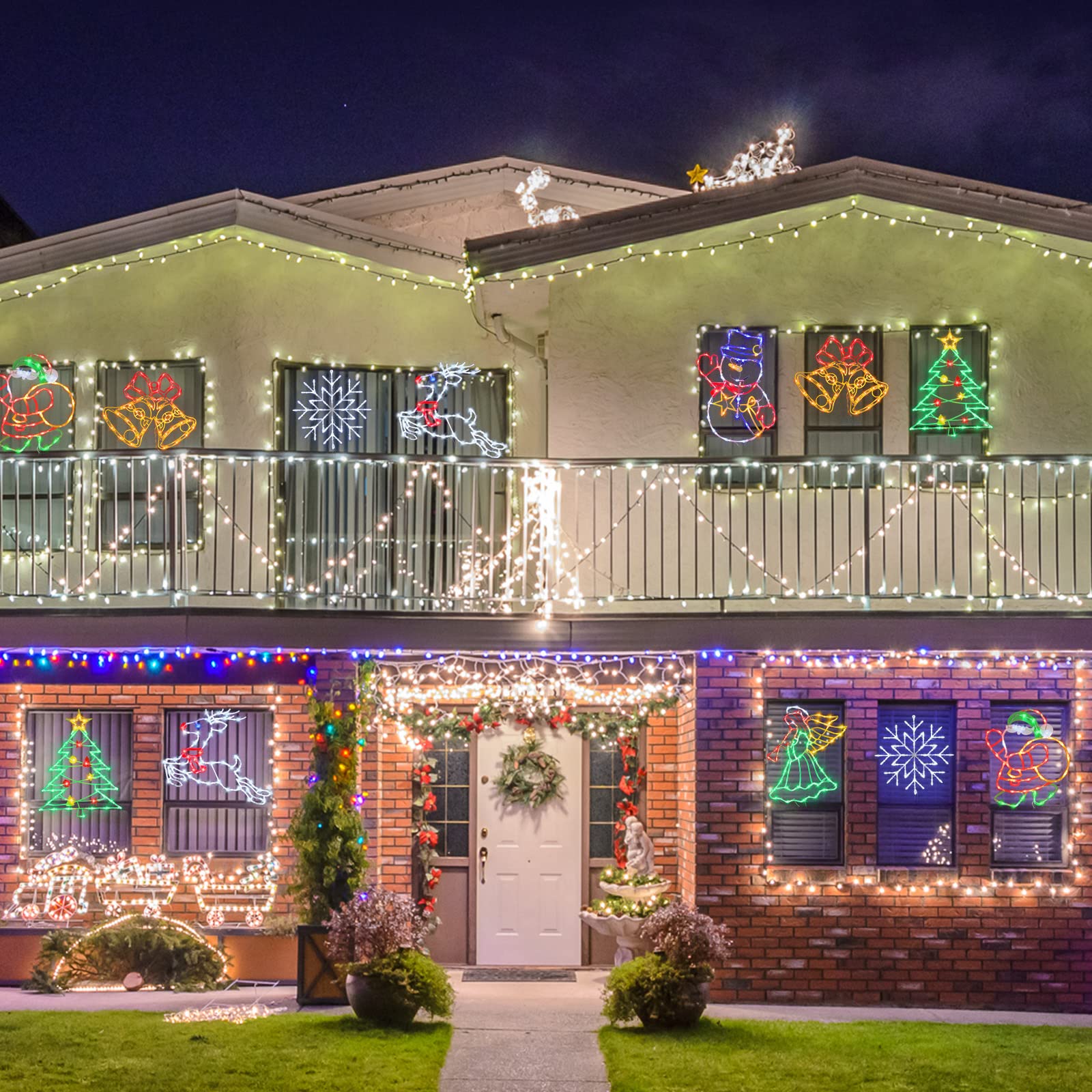 Trwymz Christmas Decorations - 16 Christmas Window Silhouette Lights - 4 Pack Colour Lighted Santa & Snowman & Snowflake & Christmas Tree For Holiday Indoor And Outdoor Wall Door Window Decorate