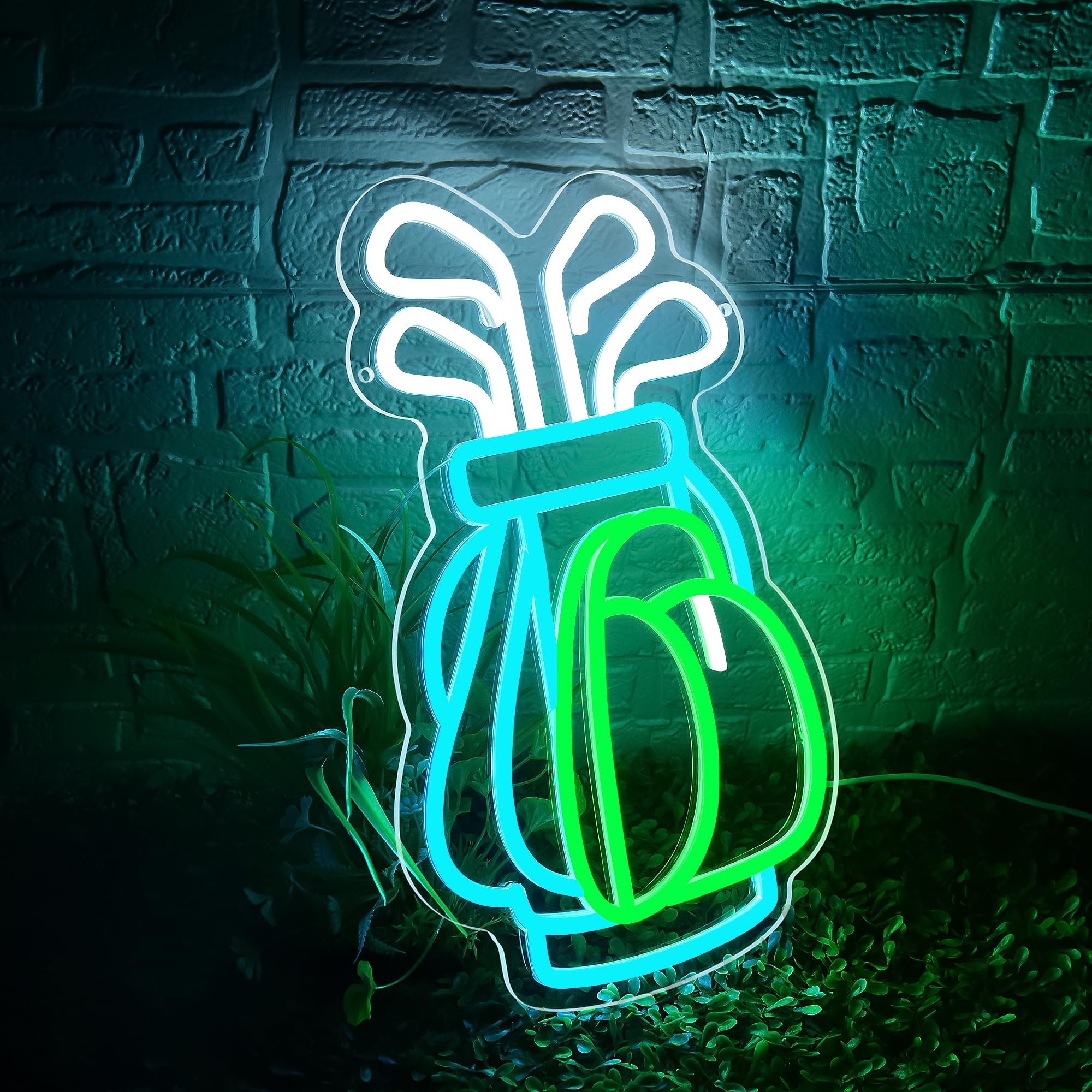 attneon Golf Neon Sign Wall Decor LED Light 13x10.2 inches Acrylic Green Yellow White Orange