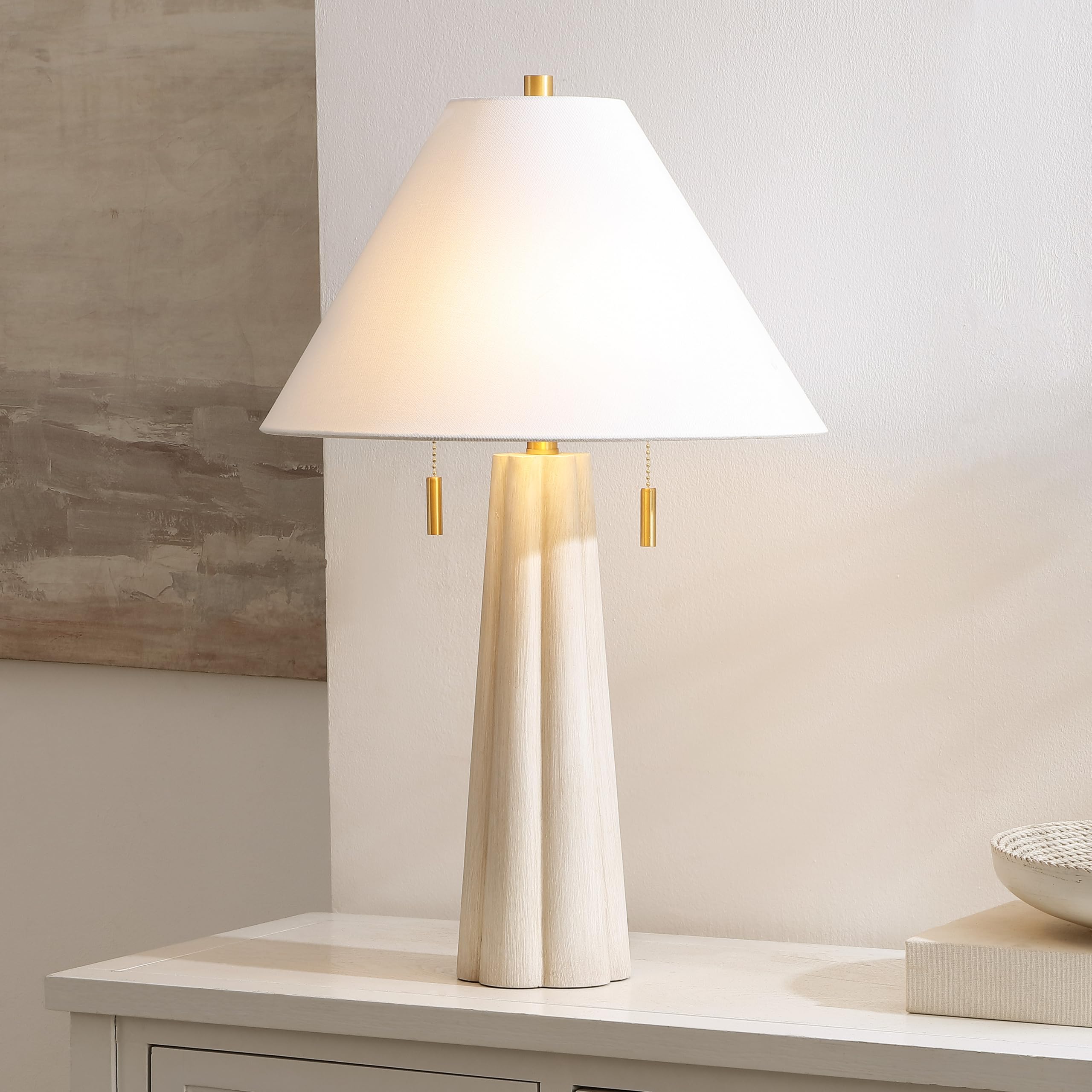 SAFAVIEH Lighting Collection Irena White Washed/Gold 26-inch Pull Chain Table Lamp (LED Bulb Included)