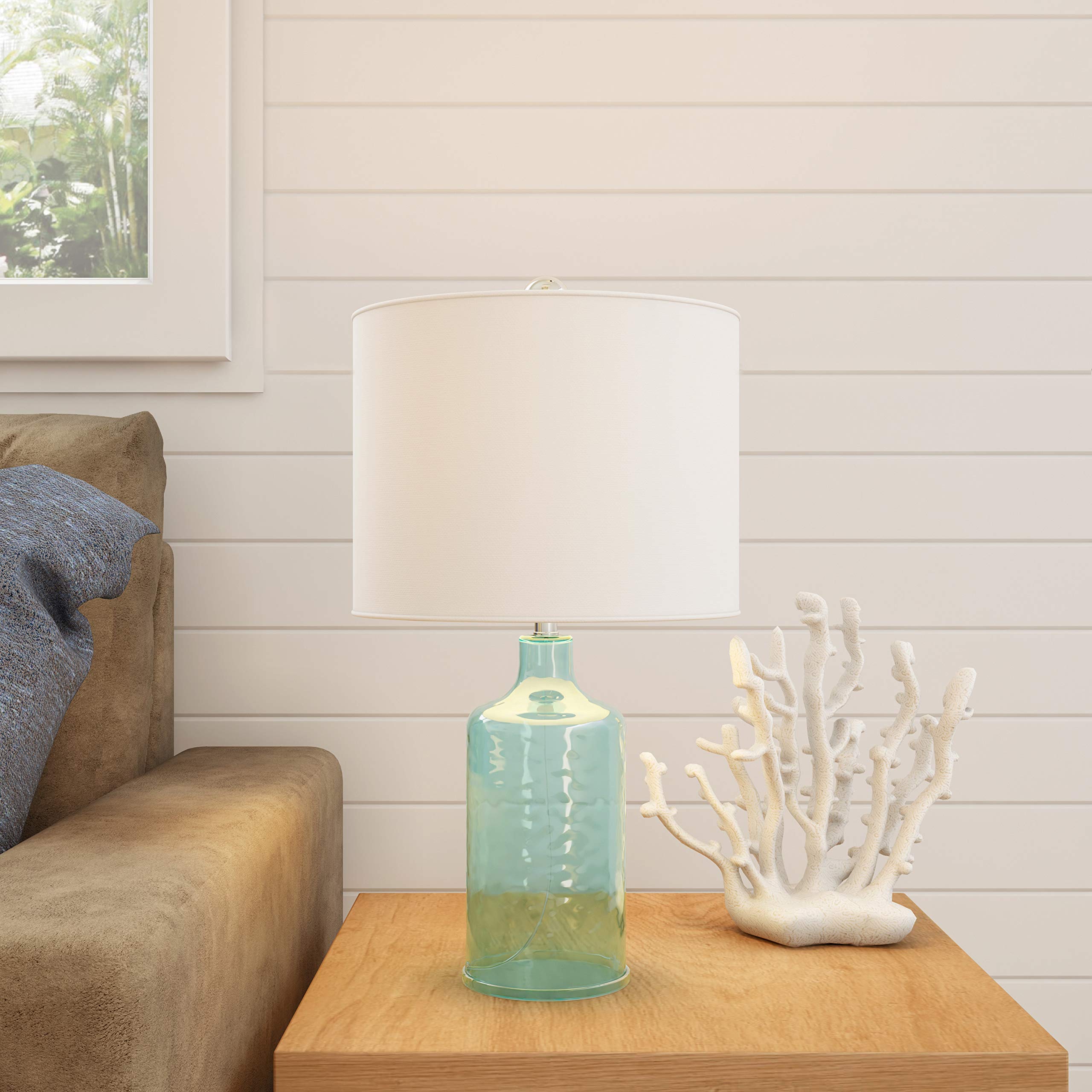 Lavish Home Set of 2 Table Lamps - Glass, Metal, Blue, LED Bulbs, Open Bases, Model 72-LMP1-2-2