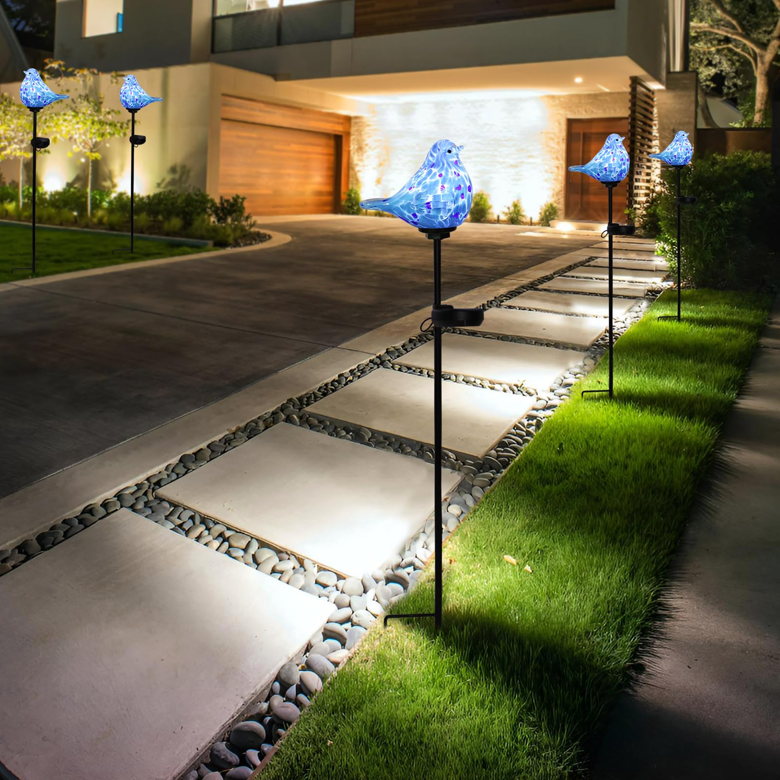 Bshine Solar Garden Bluebird Lights, Hand Blown Glass, Waterproof Stake Decor, Outdoor Decor for Paths, Lawns, Model 5003930