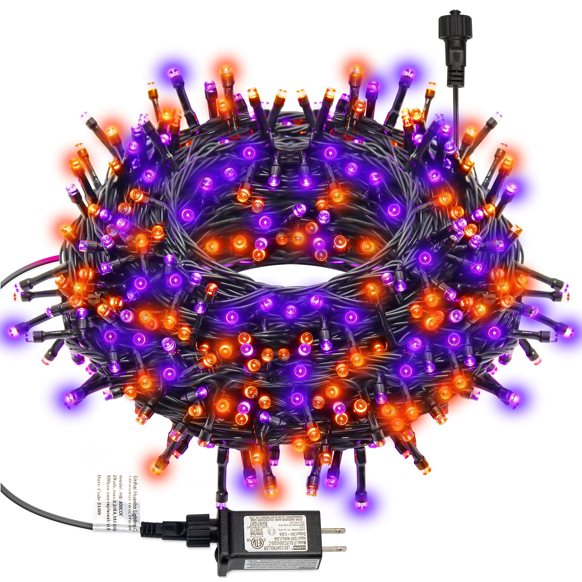 LJLNION 300 LED Halloween String Lights, 98.5FT, Waterproof, 8 Modes, Purple & Orange, Model HB-300COI