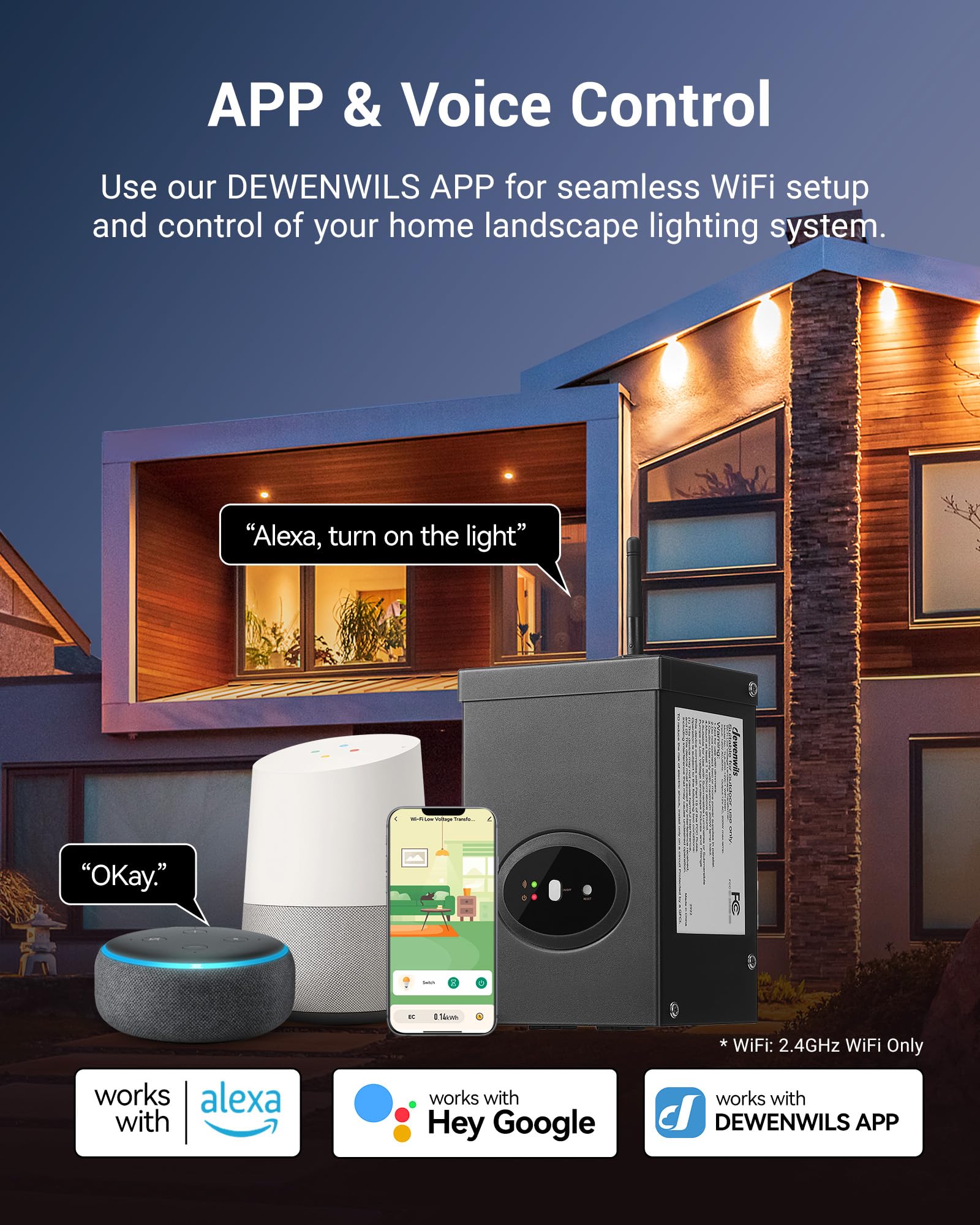 Dewenwils 200W Smart Low Voltage Landscape Transformer, Waterproof, Schedule And Timer, Compatible With Alexa And Google Home, 1