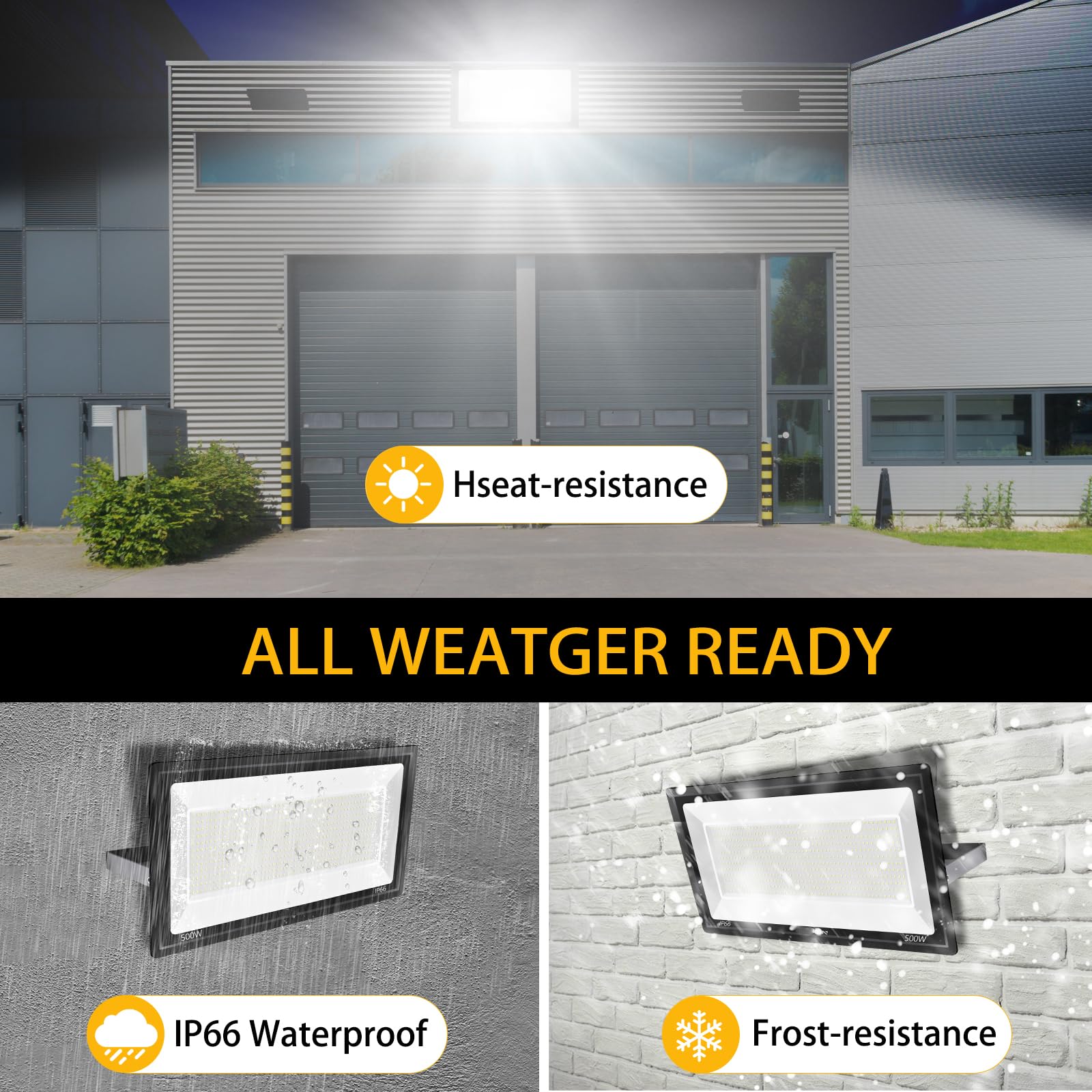 YANYCN 500W LED Flood Light, 58600LM Super Bright, IP66 Waterproof, 5000K Daylight for Sports Fields and Stadiums
