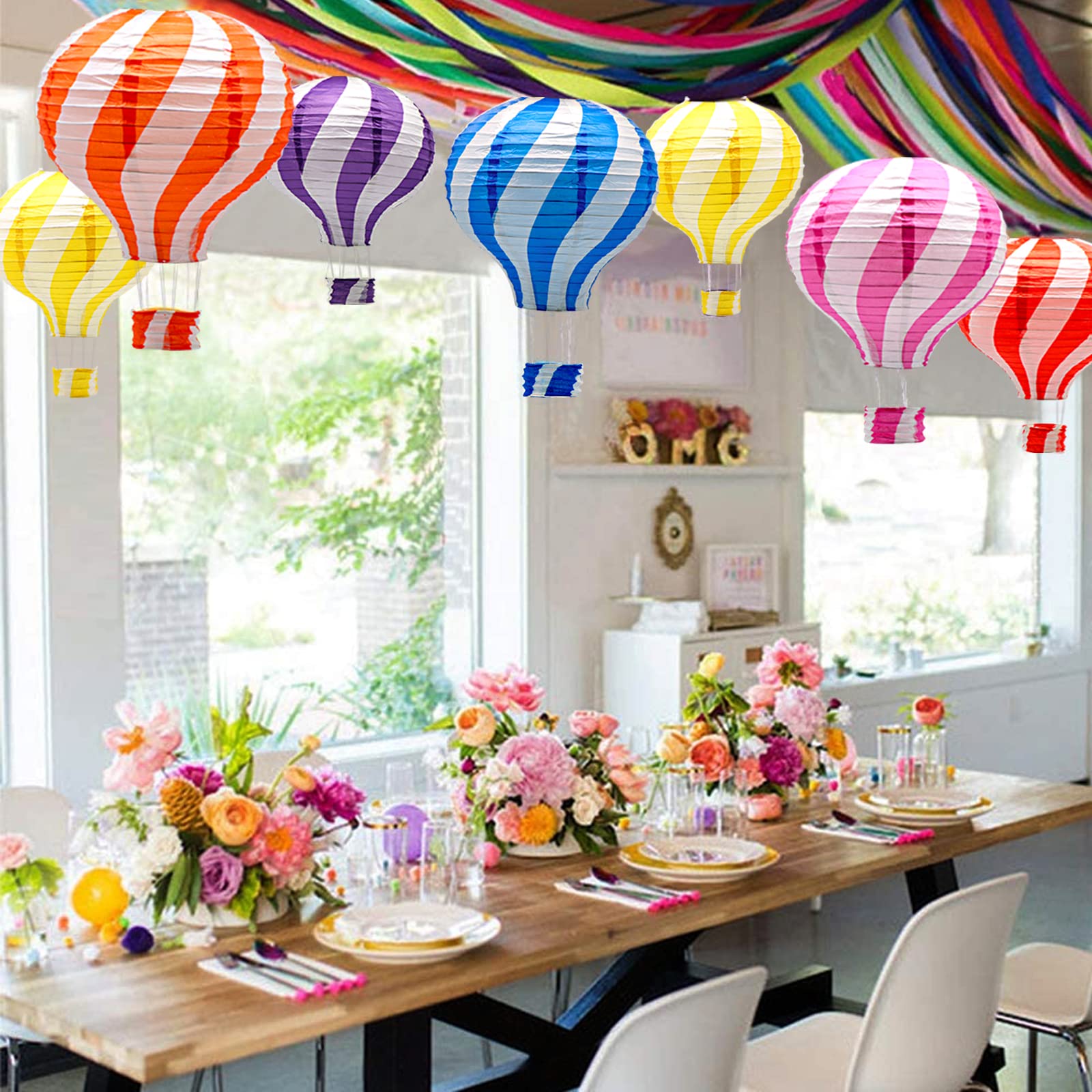 Twill Hanging Hot Air Balloon Paper Lanterns Set, Party Decoration Birthday Wedding Christmas Party Decor Gift, 12 Inch, Pack Of 8 Pieces