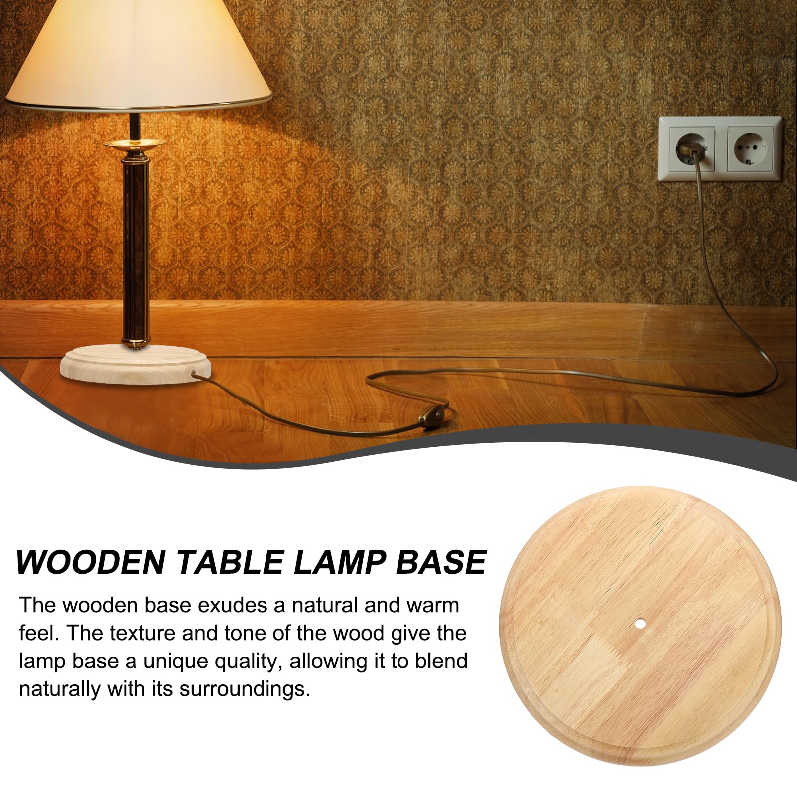 Patikil 9.5'' X 1.3'' Wooden Lamp Base, 2Pcs Round Solid Wooden Base Wood Desk Lamp Display Stand Replacement For Bedroom Bedsid