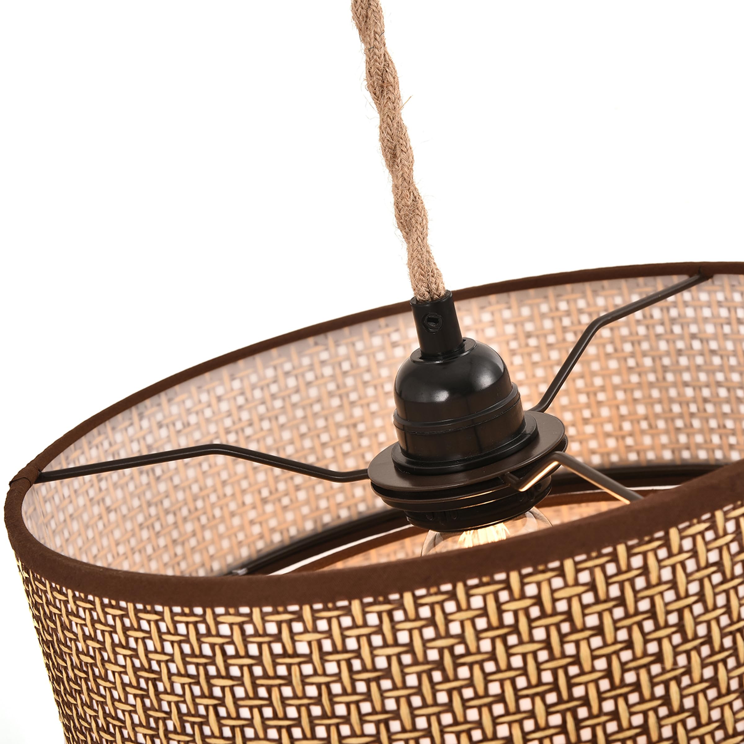 XININSUN Rattan Pendant Light Boho Wicker Chandelier 12inch Coffee 3-tier