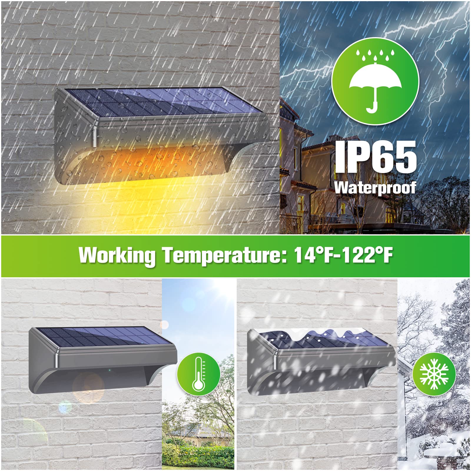 Bridika Solar Fence Lights - 8 Pack Plus Size, Waterproof Warm & Cool White LED for Outdoor Use, Model WL07 Plus