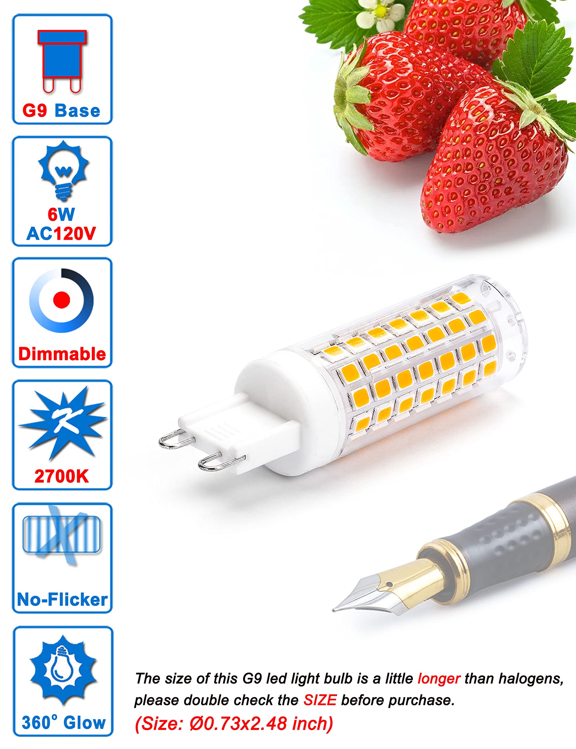 Ziomitus G9 LED Bulbs Dimmable 6W Soft Warm White 2700K, 600 LM, 5 Pack, Ceramic