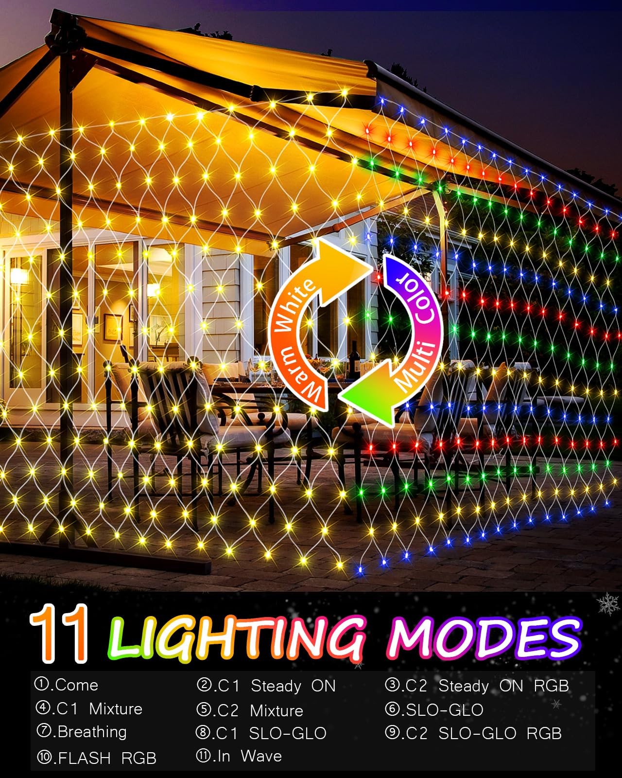 12Ft X 5Ft Christmas Net Lights Outdoor, 360 Led Bush Mesh Lights Lights With Remote, 11 Modes Color Changing Halloween Lights F