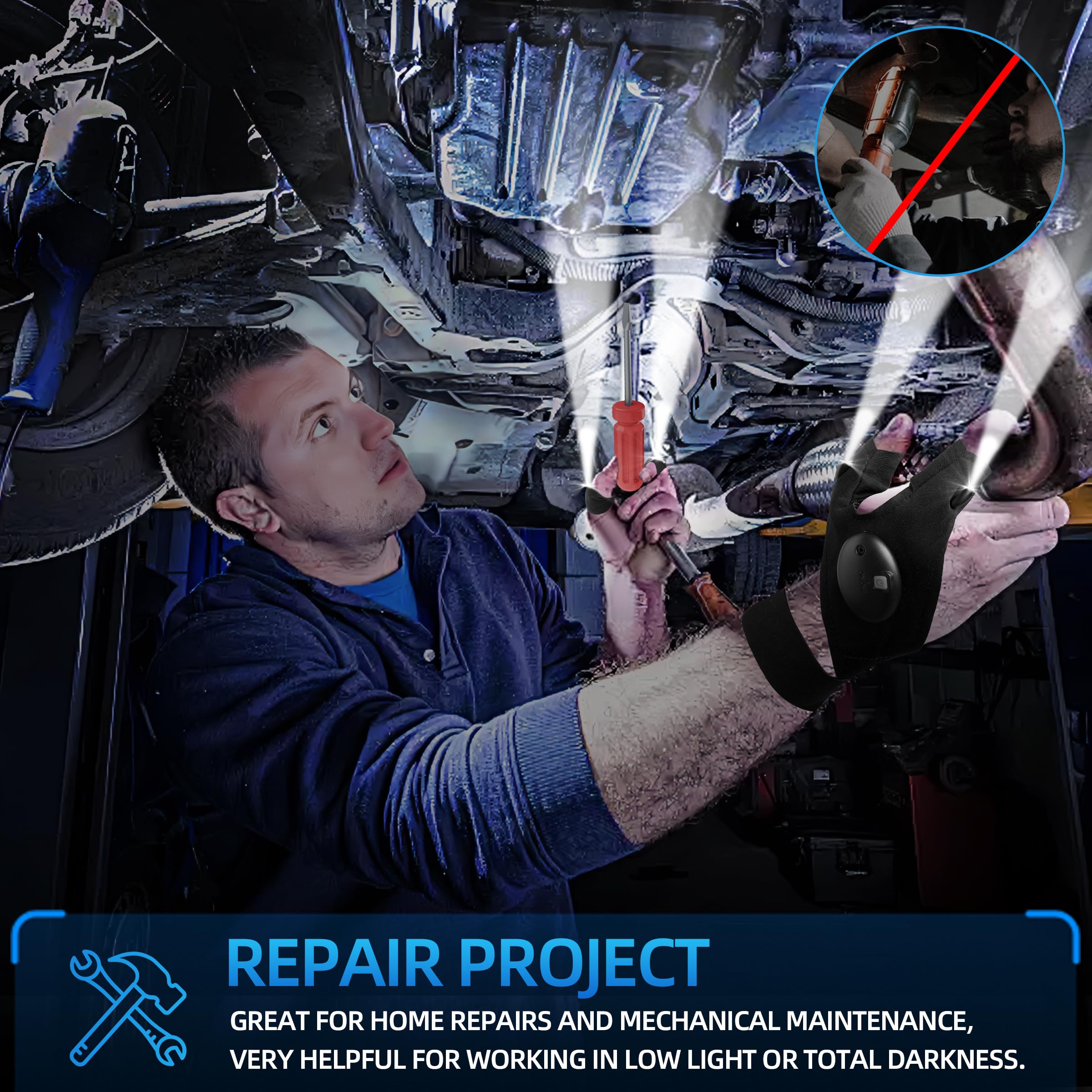 Gifts for Men Stocking Stuffers for Adults LED Flashlight Gloves Cool Gadgets Tools Outdoor Hands Free Flashlights for Fishing R