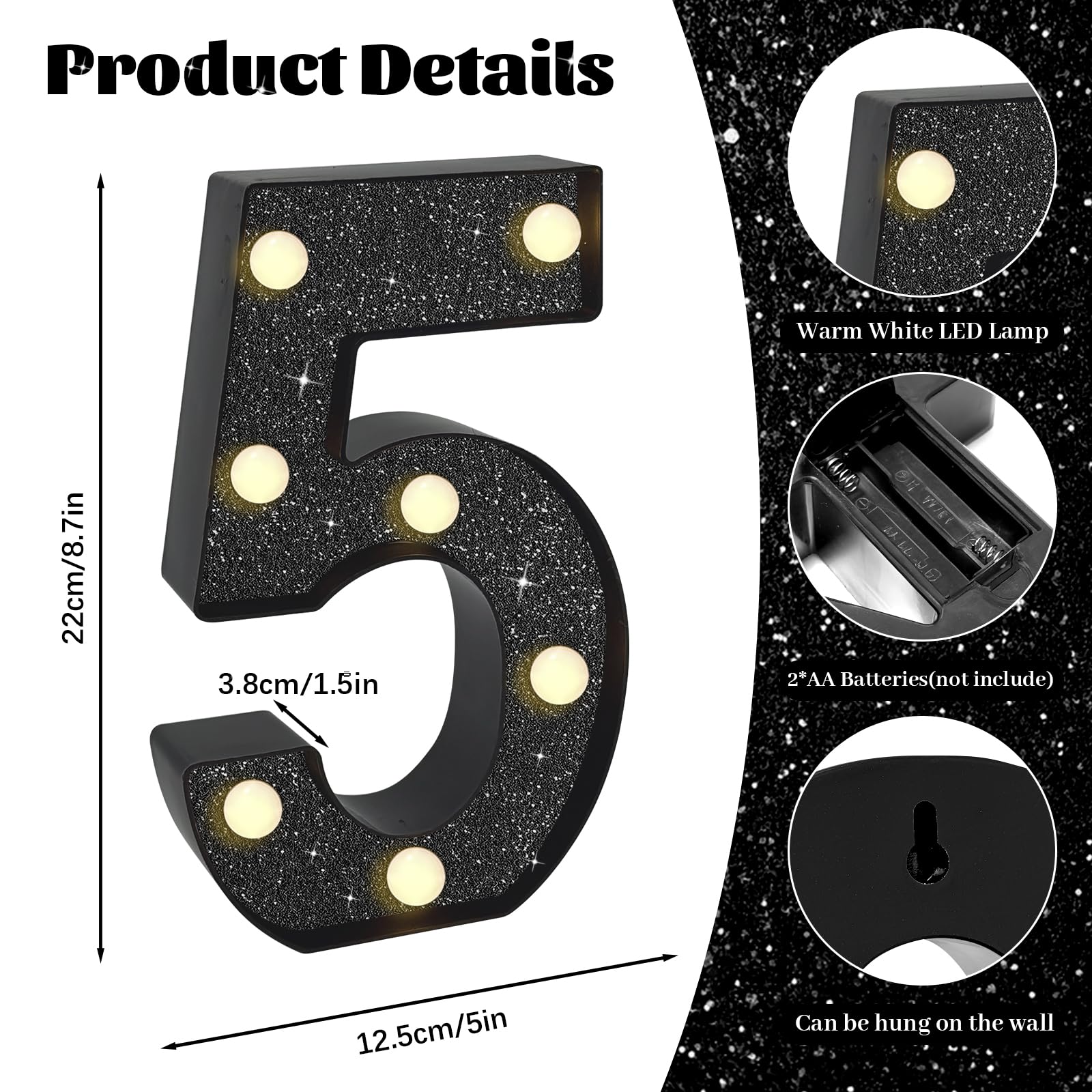 8.7In 50Th Birthday Decorations Gifts For Her Him  Light Up Numbers Decorative Sign For 50Th Birthday Wedding Work Anniversary Backdrop Table Wall Decor(Shining Black)