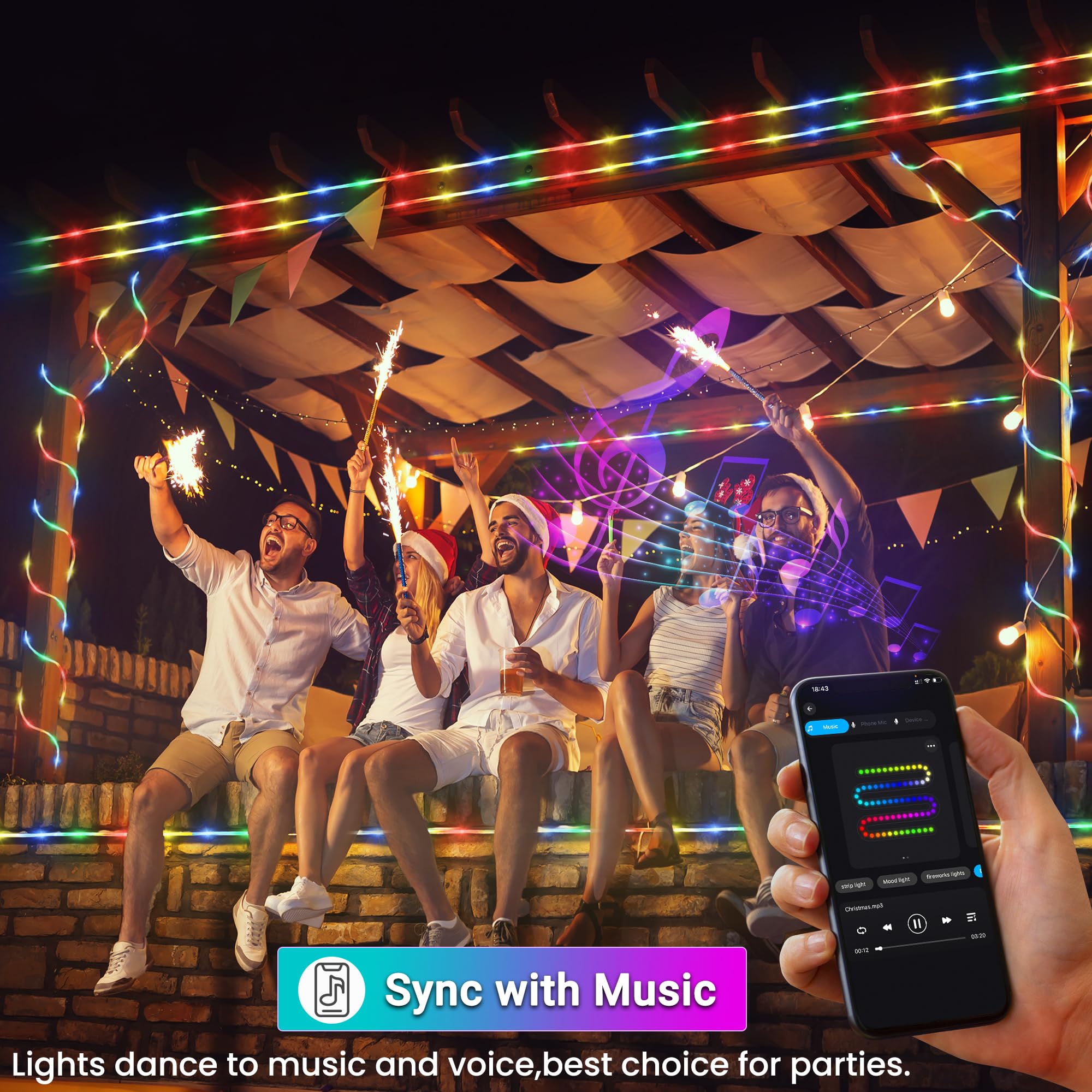 Jnaurb Rgb Color Changing Rope Lights Outdoor  100Ft 300Led Smart String Lights With Remote & App Control  Waterproof Music Sync Rope Lighting - Diy Flexible Tube Led Lights For Bedroom Garden Wedding