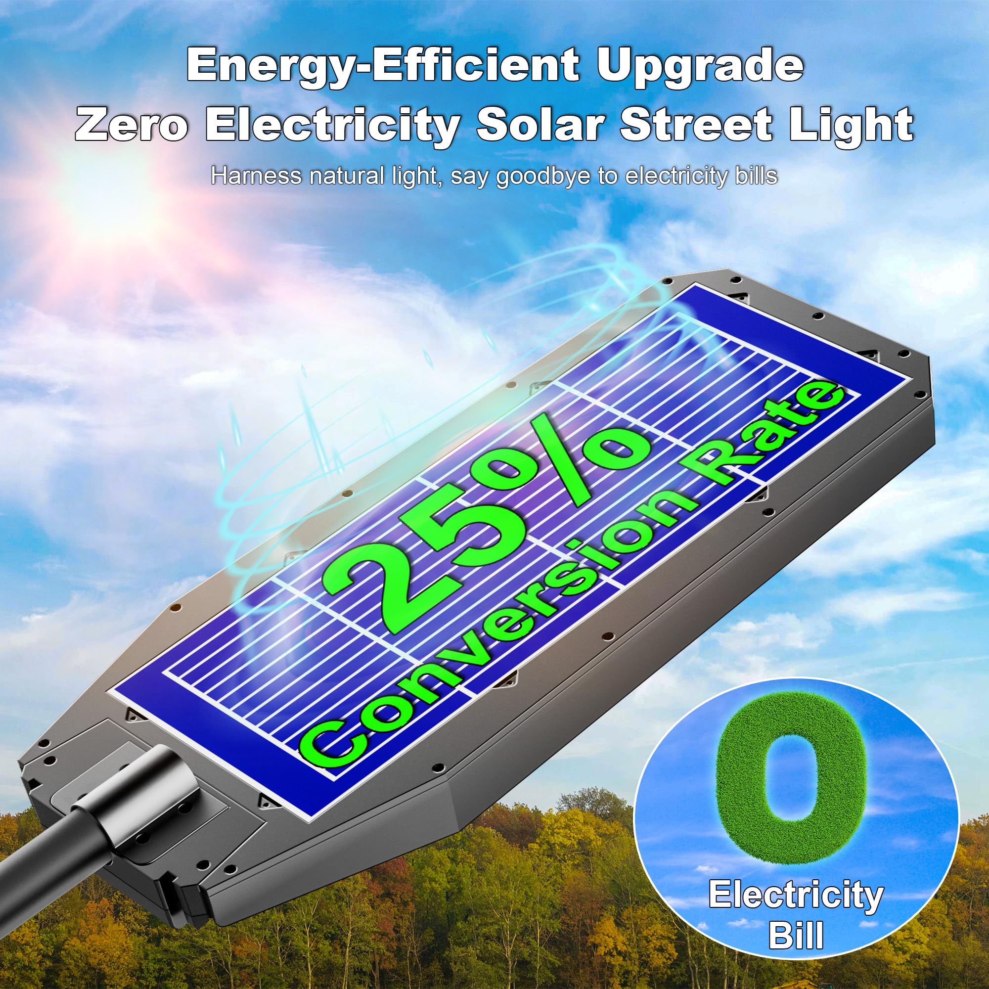 IOBZSM Solar Street Light 7000K 800000LM Auto On/Off Dusk to Dawn IP67 Waterproof Motion Sensor for Security & Outdoor Lighting