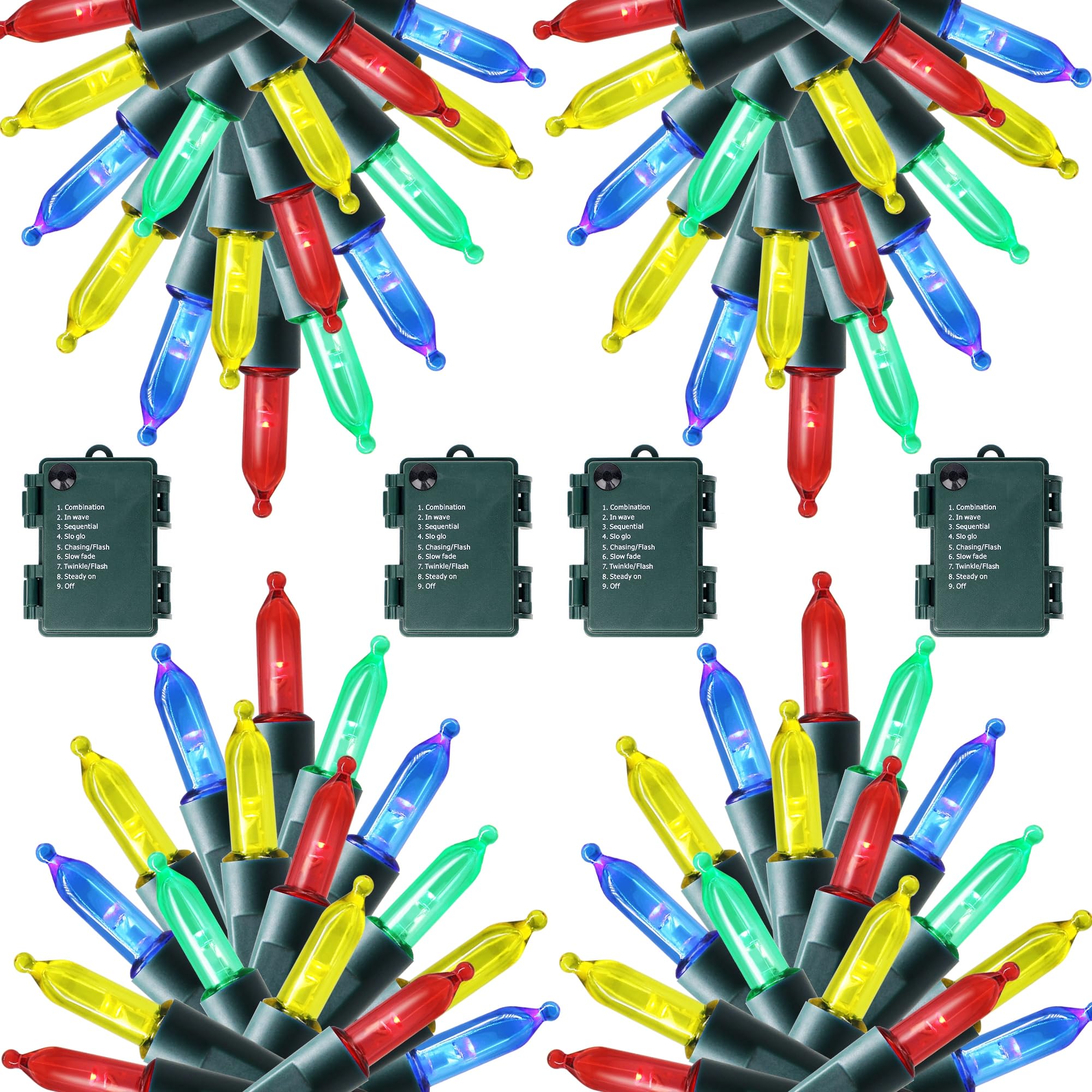Joliyoou 4 Packs Total 200 LEDs 64ft Multicolored Christmas String Lights, Battery Operated Christmas Mini String Lights with 8 Lighting Modes, Indoor Outdoor LED Xmas Fairy String Lights with Timer